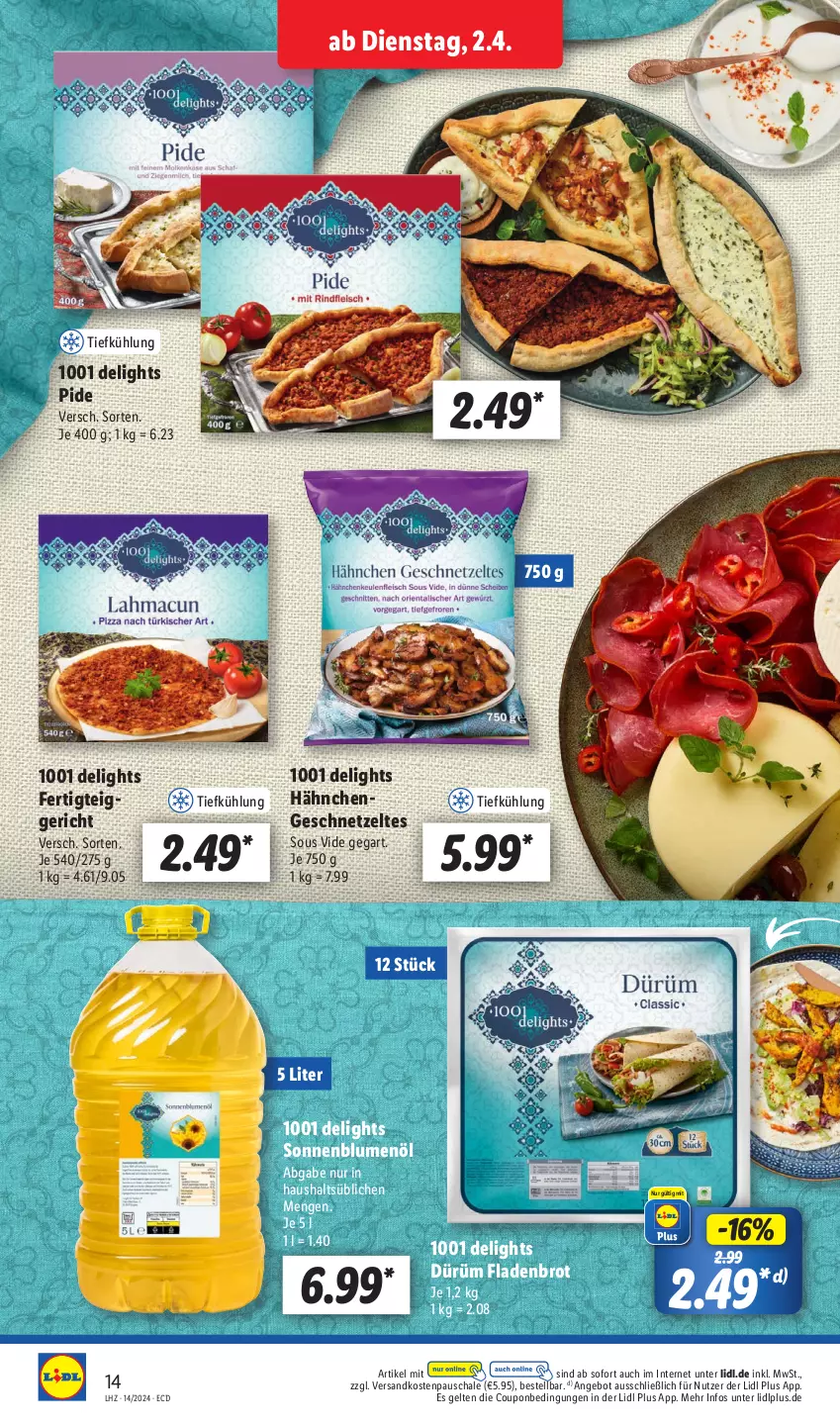 Aktueller Prospekt Lidl - Aktionsprospekt - von 02.04 bis 06.04.2024 - strona 18 - produkty: angebot, blume, blumen, blumenöl, brot, coupon, Fladenbrot, geschnetzeltes, Hähnchengeschnetzeltes, ndk, Schal, Schale, sonnenblume, sonnenblumen, sonnenblumenöl, Ti, Zelt