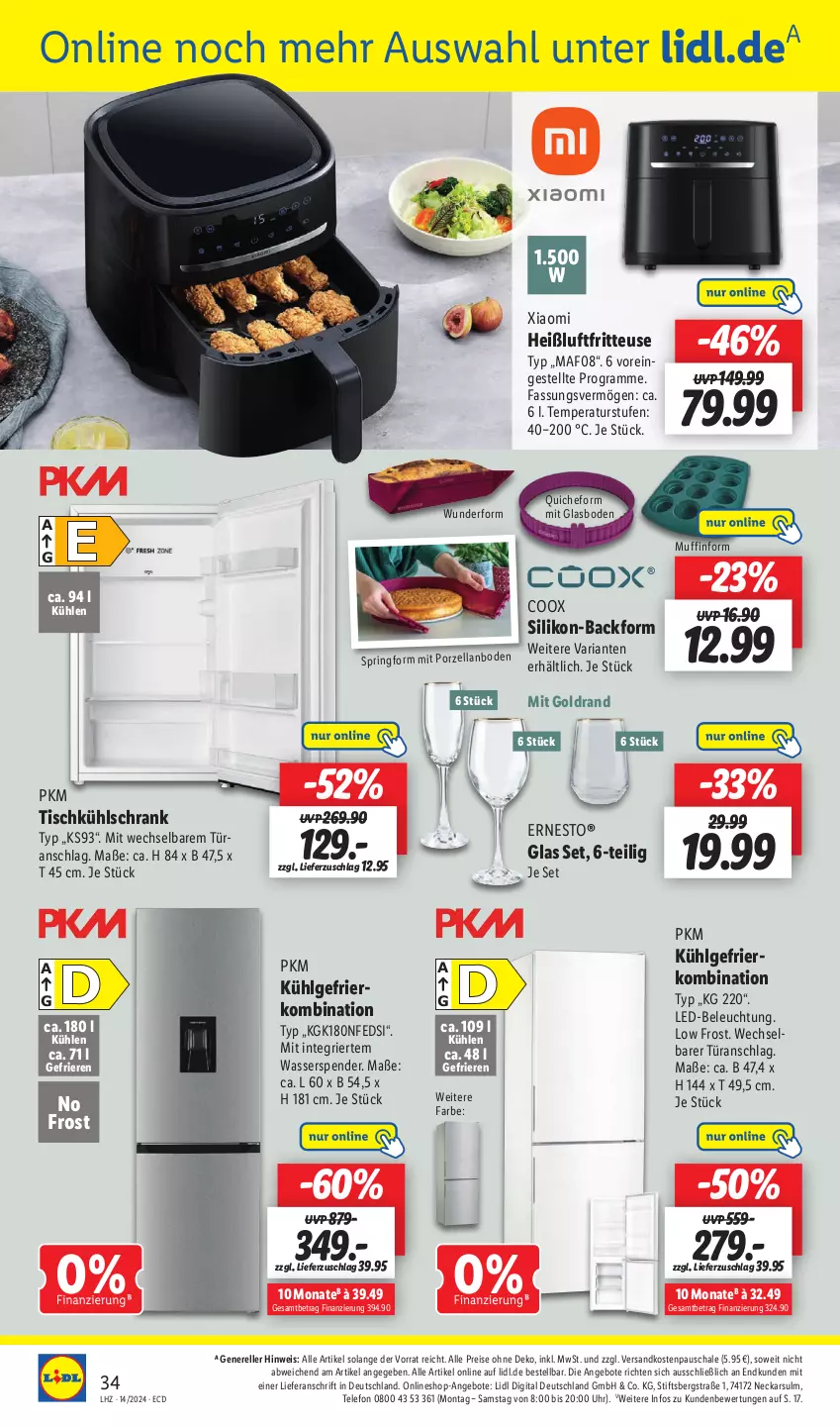 Aktueller Prospekt Lidl - Aktionsprospekt - von 02.04 bis 06.04.2024 - strona 46 - produkty: angebot, angebote, Backform, beleuchtung, eis, elle, ernesto, fritteuse, gefrierkombination, Heißluftfritteuse, kühlschrank, led-beleuchtung, LG, Muffin, Muffinform, ndk, Quiche, reis, rel, Ria, ring, Schal, Schale, Schrank, Springform, telefon, Ti, tisch, uhr, wasser