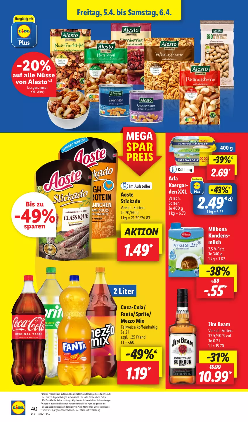 Aktueller Prospekt Lidl - Aktionsprospekt - von 02.04 bis 06.04.2024 - strona 52 - produkty: alesto, angebot, aoste stickado, arla, Bona, coca-cola, cola, coupon, drucker, eis, elle, Engel, fanta, jim beam, kerze, kondensmilch, Mezzo Mix, Milbona, milch, papier, preisvorteil, reis, sprite, stickado, teller, Ti, ZTE