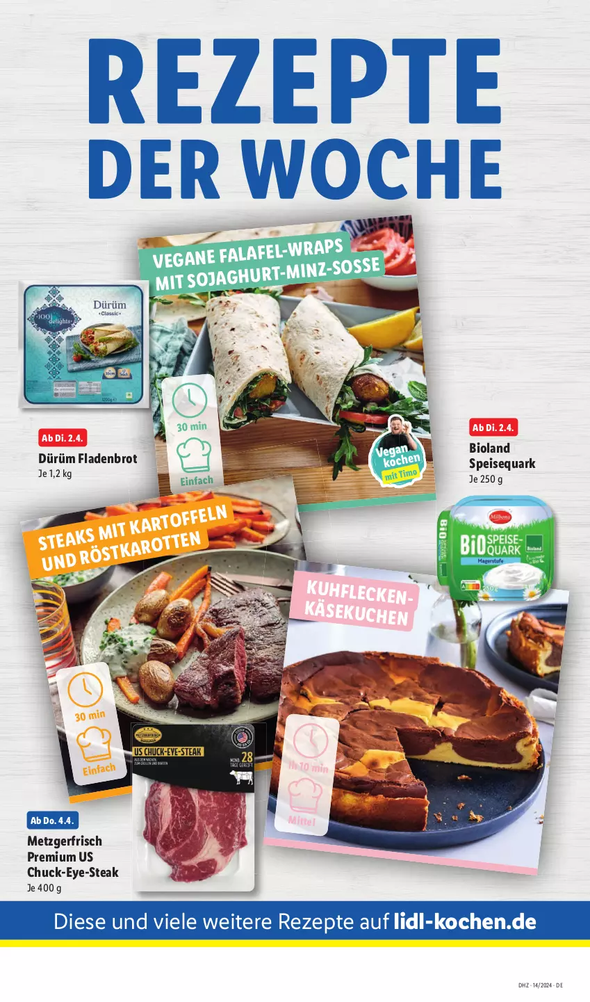 Aktueller Prospekt Lidl - Aktionsprospekt - von 02.04 bis 06.04.2024 - strona 58 - produkty: bio, bioland, brot, eis, Fladenbrot, karotten, Käse, quark, rezept, rezepte, speisequark, steak, steaks, wrap, wraps