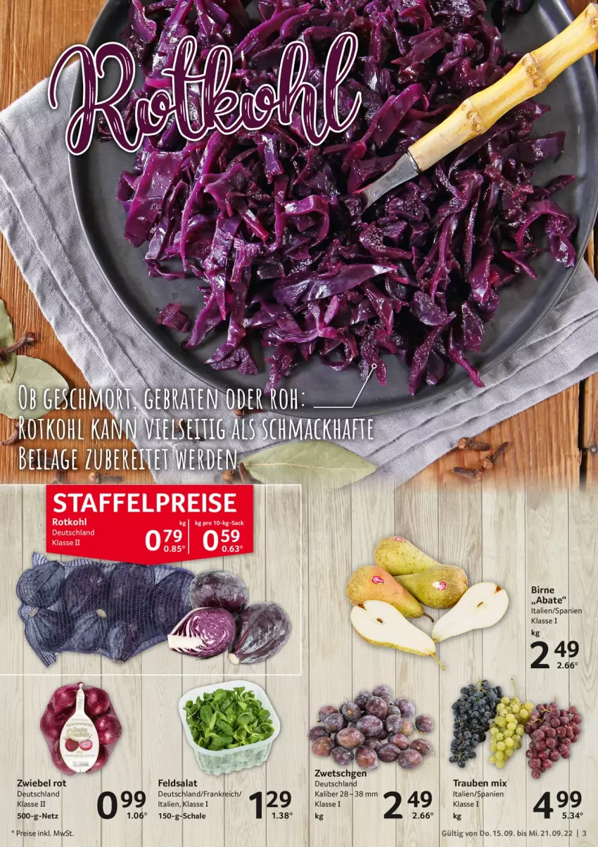 Aktueller Prospekt Selgros - Food - von 15.09 bis 21.09.2022 - strona 3 - produkty: eis, feldsalat, reis, salat, Schal, Schale, Ti, trauben, zwiebel
