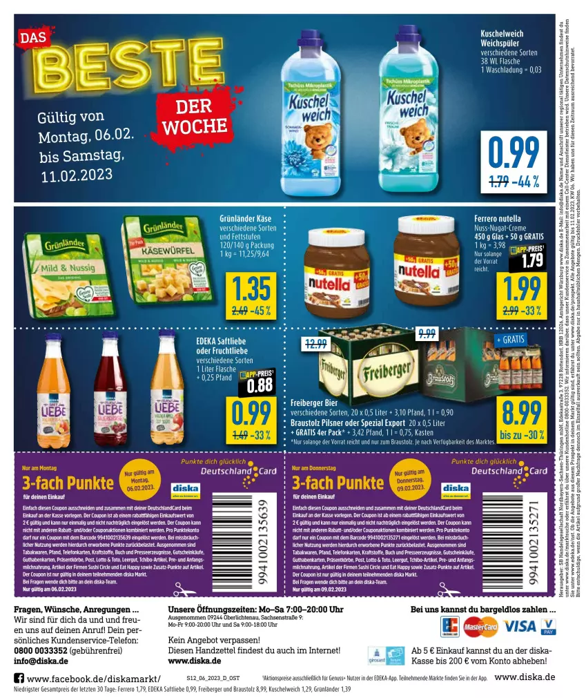 Aktueller Prospekt Diska - Prospekte - von 06.02 bis 11.02.2023 - strona 12 - produkty: aktionspreis, angebot, angebote, aust, Berger, bier, buch, coupon, deka, eis, ente, erde, ferrero, Freiberger, frucht, grünländer, guthabenkarte, gutschein, kraft, Kuschelweich, nuss, pils, pilsner, reis, ring, sac, saft, Spezi, Tchibo, telefon, Ti, uhr, weichspüler, ZTE