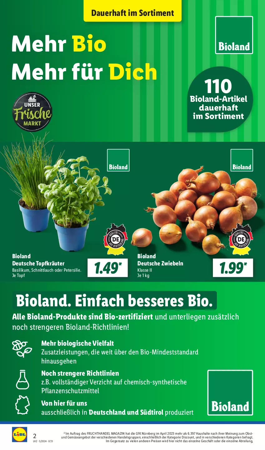 Aktueller Prospekt Lidl - Aktionsprospekt - von 29.01 bis 03.02.2024 - strona 2 - produkty: Abtei, angebot, auer, basilikum, bio, bioland, discount, eis, frucht, kräuter, Liege, magazin, obst, petersilie, pflanze, pflanzen, pril, reis, schnittlauch, Ti, tisch, topf, Topfkräuter, und gemüse, zwiebel, zwiebeln