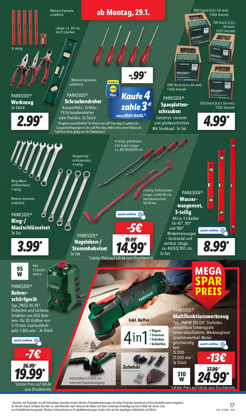 Aktueller Prospekt Lidl - Aktionsprospekt - von 29.01 bis 03.02.2024 - strona 23 - produkty: angebot, coupon, eis, elle, koffer, latte, Parkside, reis, Ria, ring, Ringschlüsselsatz, rwe, säge, schrauben, Schraubendreher, Ti, Waage, wasser, weck, werkzeug, ZTE