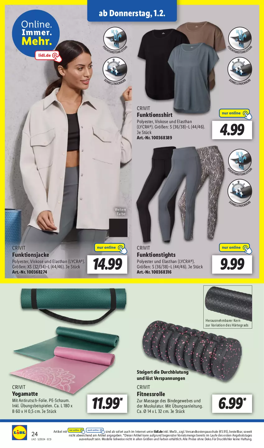 Aktueller Prospekt Lidl - Aktionsprospekt - von 29.01 bis 03.02.2024 - strona 30 - produkty: angebot, crivit, dell, eis, elle, funktionsshirt, Jacke, Mode, ndk, reis, Ria, Schal, Schale, shirt, Spiele, Ti, Yo, ZTE