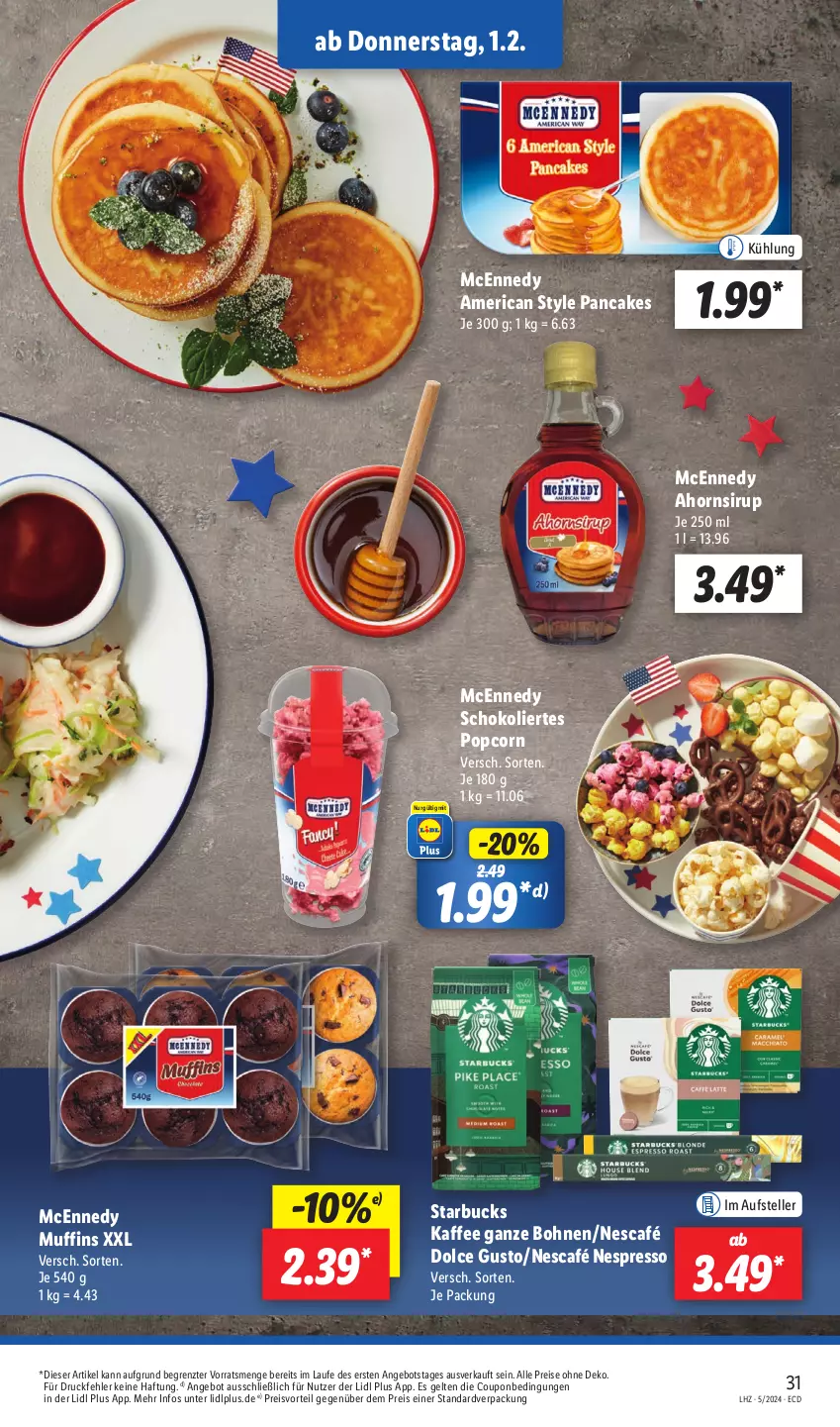 Aktueller Prospekt Lidl - Aktionsprospekt - von 29.01 bis 03.02.2024 - strona 37 - produkty: angebot, bohne, bohnen, coupon, dolce gusto, eis, elle, espresso, kaffee, kaffee ganze bohnen, mcennedy, Muffin, muffins, Nescafé, nespresso, popcorn, preisvorteil, reis, schoko, sirup, starbucks, teller, Ti, ZTE