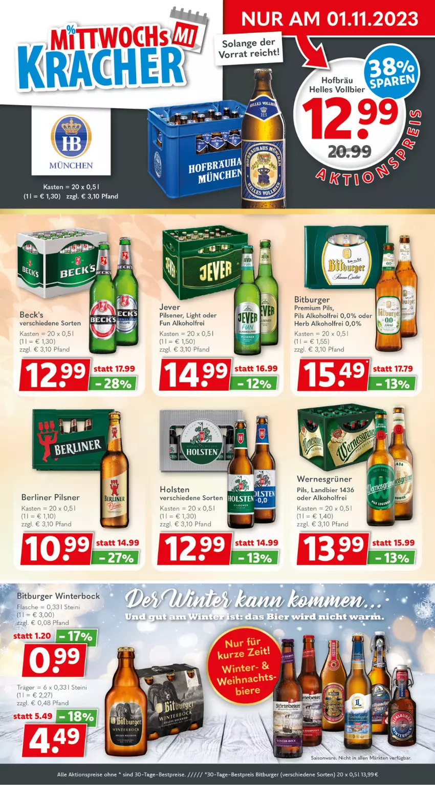 Aktueller Prospekt Getraenkeland - von 30.10 bis 11.11.2023 - strona 2 - produkty: aktionspreis, alkohol, berliner, bestpreis, bestpreise, bier, bitburger, burger, eis, elle, flasche, holsten, jever, pils, pilsener, pilsner, premium pils, reis, Ti