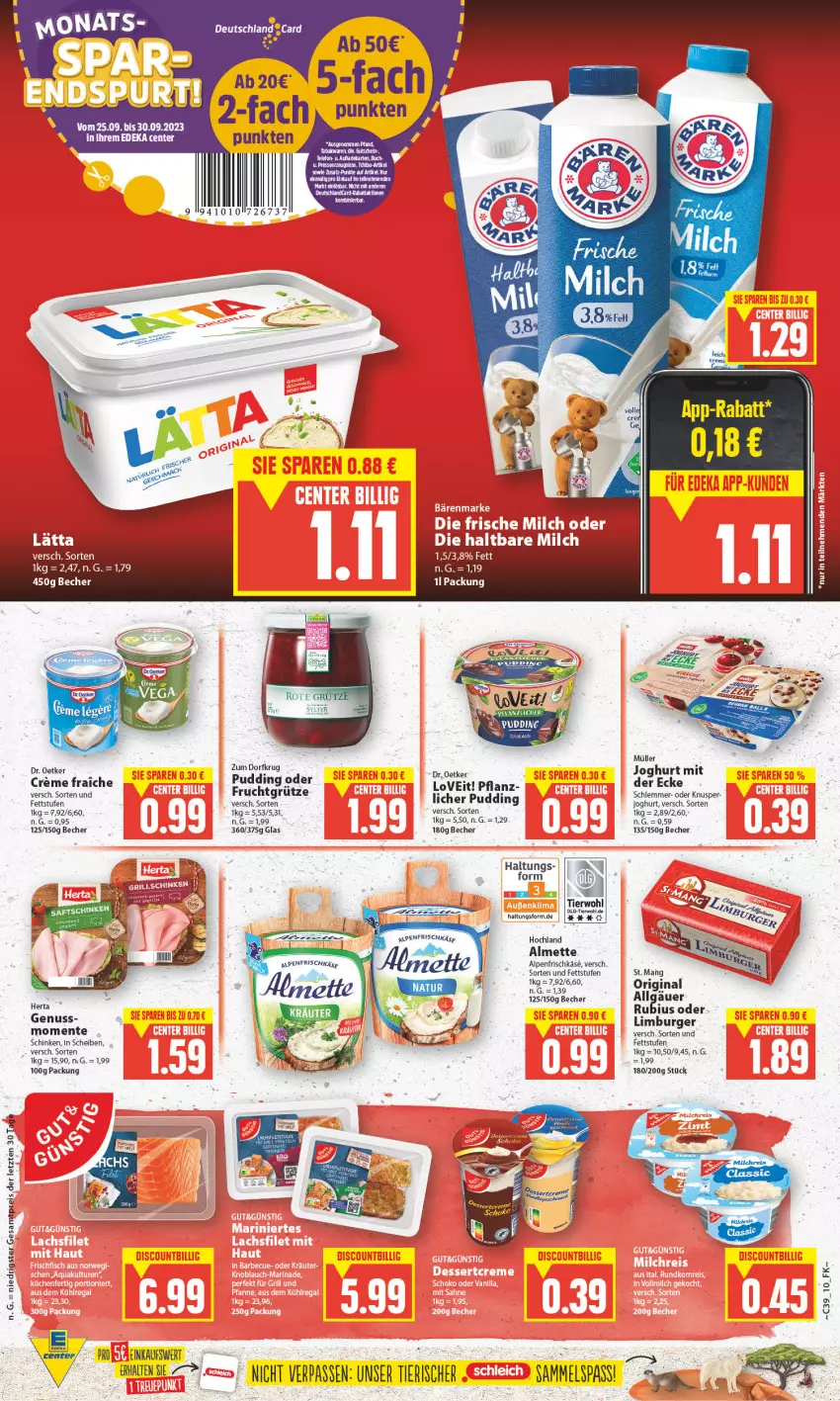 Aktueller Prospekt E Center - Angebote der Woche - von 25.09 bis 30.09.2023 - strona 10 - produkty: almette, Becher, burger, creme, deutschlandcard, Dr. Oetker, eis, ente, frucht, fruchtgrütze, gin, grütze, hochland, joghur, joghurt, LG, Limburger, Mett, Müller, nuss, Rubius, schinken, Ti, ZTE