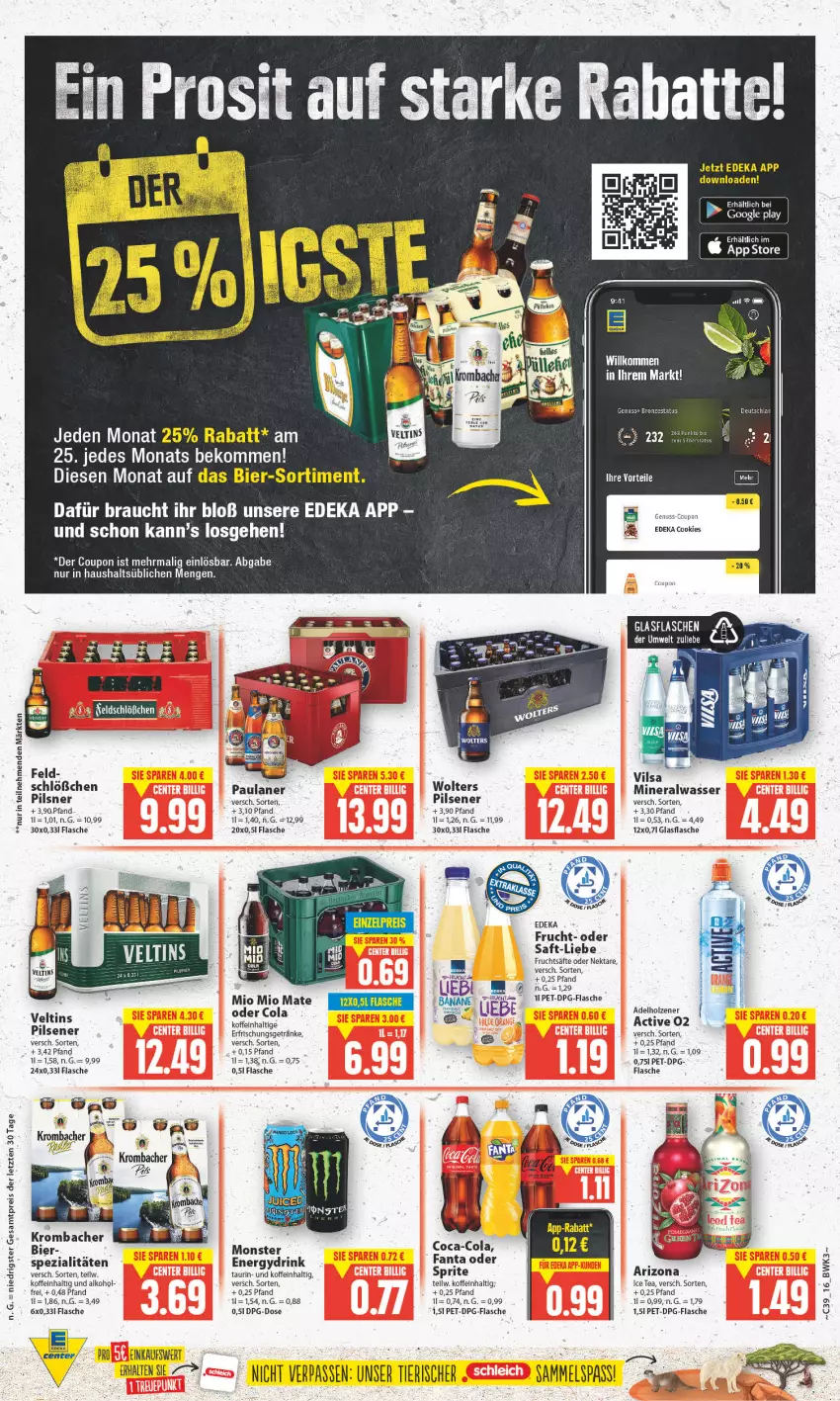 Aktueller Prospekt E Center - Angebote der Woche - von 25.09 bis 30.09.2023 - strona 15 - produkty: adelholzener, alkohol, Alwa, beko, bier, coca-cola, cola, cookie, cookies, coupon, deka, drink, eis, erfrischungsgetränk, erfrischungsgetränke, fanta, fanta oder, fanta oder sprite, flasche, frucht, fruchtsäfte, getränk, getränke, glasflasche, google play, Holz, ice tea, krombache, krombacher, mineralwasser, Mio Mio, monster, Monster Energy, Nektar, nuss, oder sprite, Paula, paulaner, pils, pilsener, pilsner, Rauch, reis, saft, säfte, Spezi, sprite, Ti, veltins, veltins pilsener, vilsa, wasser, ZTE