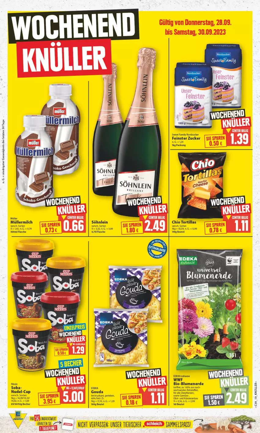 Aktueller Prospekt E Center - Angebote der Woche - von 25.09 bis 30.09.2023 - strona 19 - produkty: Bau, Becher, beutel, bio, blume, blumen, blumenerde, deka, eis, erde, flasche, gouda, kräuter, milch, Müller, müllermilch, Nissin, nordzucker, nudel, obst, pflanze, pflanzen, reis, söhnlein, söhnlein brillant, Sweet Family, Ti, tortilla, tortillas, ZTE, zucker