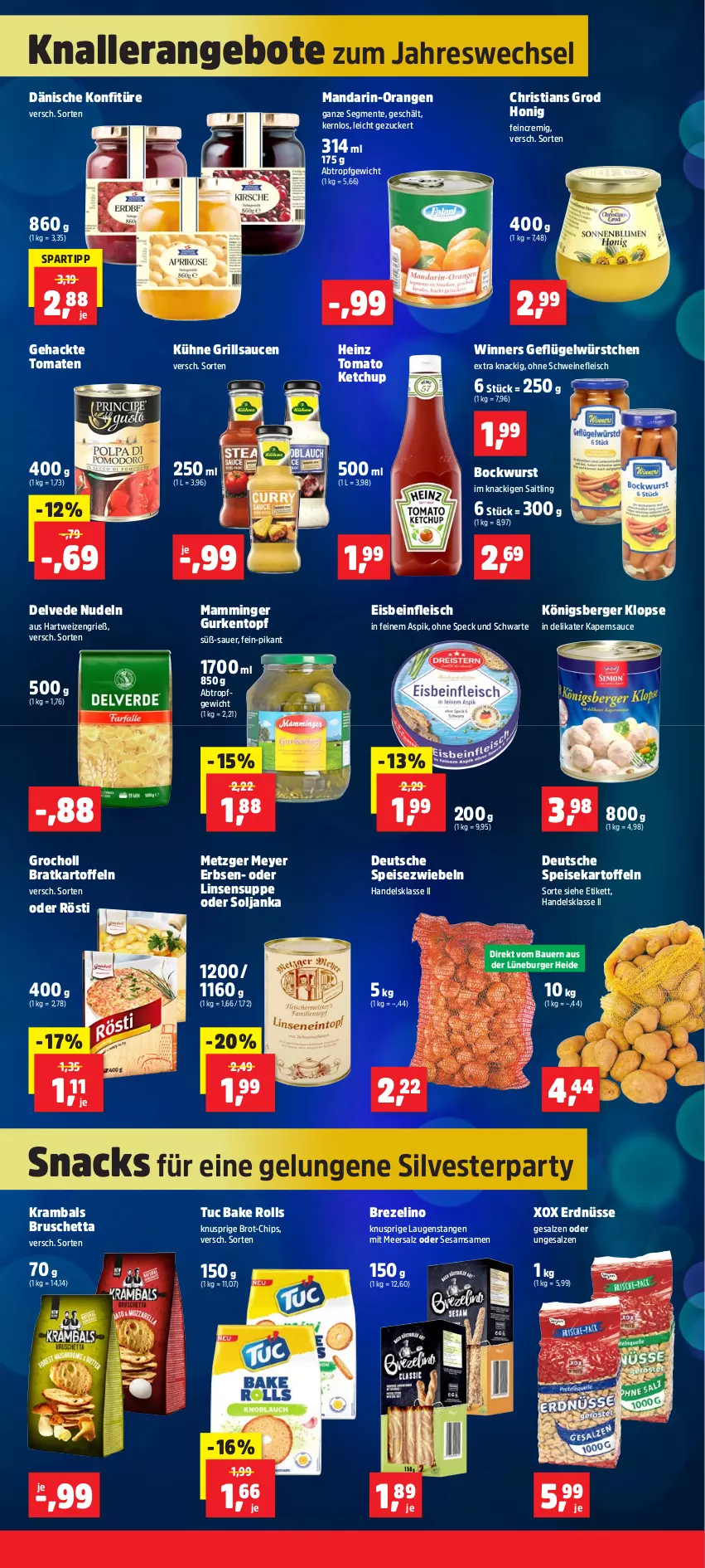 Aktueller Prospekt Thomas Philipps - von 23.12 bis 28.12.2024 - strona 3 - produkty: angebot, angebote, auer, Bau, Bauer, Berger, bockwurst, brezel, brot, Brot-Chips, burger, chips, eis, ente, erbsen, erdnüsse, fleisch, Geflügel, grill, grillsauce, gurke, gurken, hartweizen, heinz, honig, kartoffel, kartoffeln, ketchup, konfitüre, Königsberger Klopse, Kühne, Laugenstange, linsen, mam, mamminger, mandarin-orangen, meersalz, nudel, nudeln, orange, orangen, salz, sauce, saucen, schwein, schweine, schweinefleisch, sesam, snack, snacks, spartipp, Speck, speisekartoffeln, Speisezwiebeln, suppe, Ti, tomate, tomaten, tomato ketchup, topf, tuc, wein, weine, wurst, würstchen, zucker, zwiebel, zwiebeln