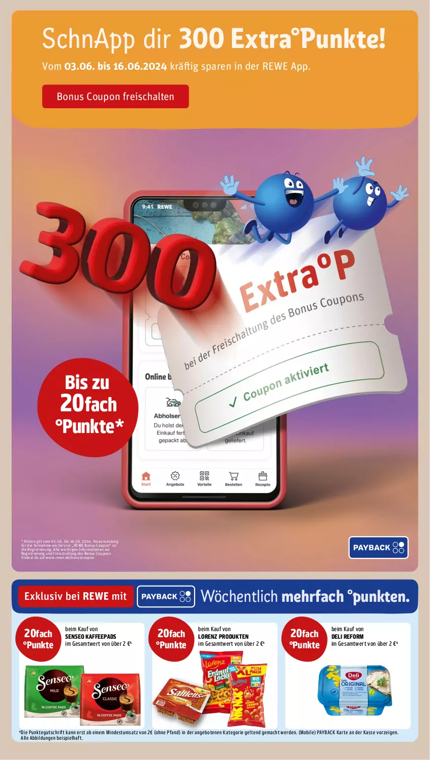 Aktueller Prospekt Rewe - Prospekte - von 03.06 bis 08.06.2024 - strona 18 - produkty: angebot, angebote, coupon, coupons, deli reform, eis, erde, kaffee, kaffeepads, lorenz, mac, payback, reis, Schal, senseo, Ti