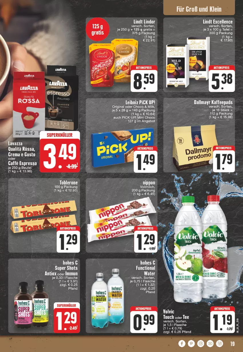 Aktueller Prospekt Edeka - Angebote der Woche - von 25.09 bis 30.09.2023 - strona 19 - produkty: aktionspreis, angebot, Bad, beutel, caffe, caffe espresso, dallmayr, eis, espresso, flasche, gin, Hohes C, kaffee, kaffeepads, kirsch, mac, milch, nippon, orange, Pick Up!, reis, Ti, toblerone, vollmilch, volvic