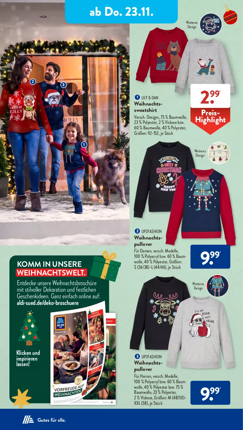 Aktueller Prospekt AldiSud - IN ZWEI WOCHEN - von 20.11 bis 25.11.2023 - strona 11 - produkty: aldi, Bau, baumwolle, decke, dekoration, dell, eis, elle, Mode, Pullover, reis, shirt, Sweatshirt, Ti, up2fashion, wolle