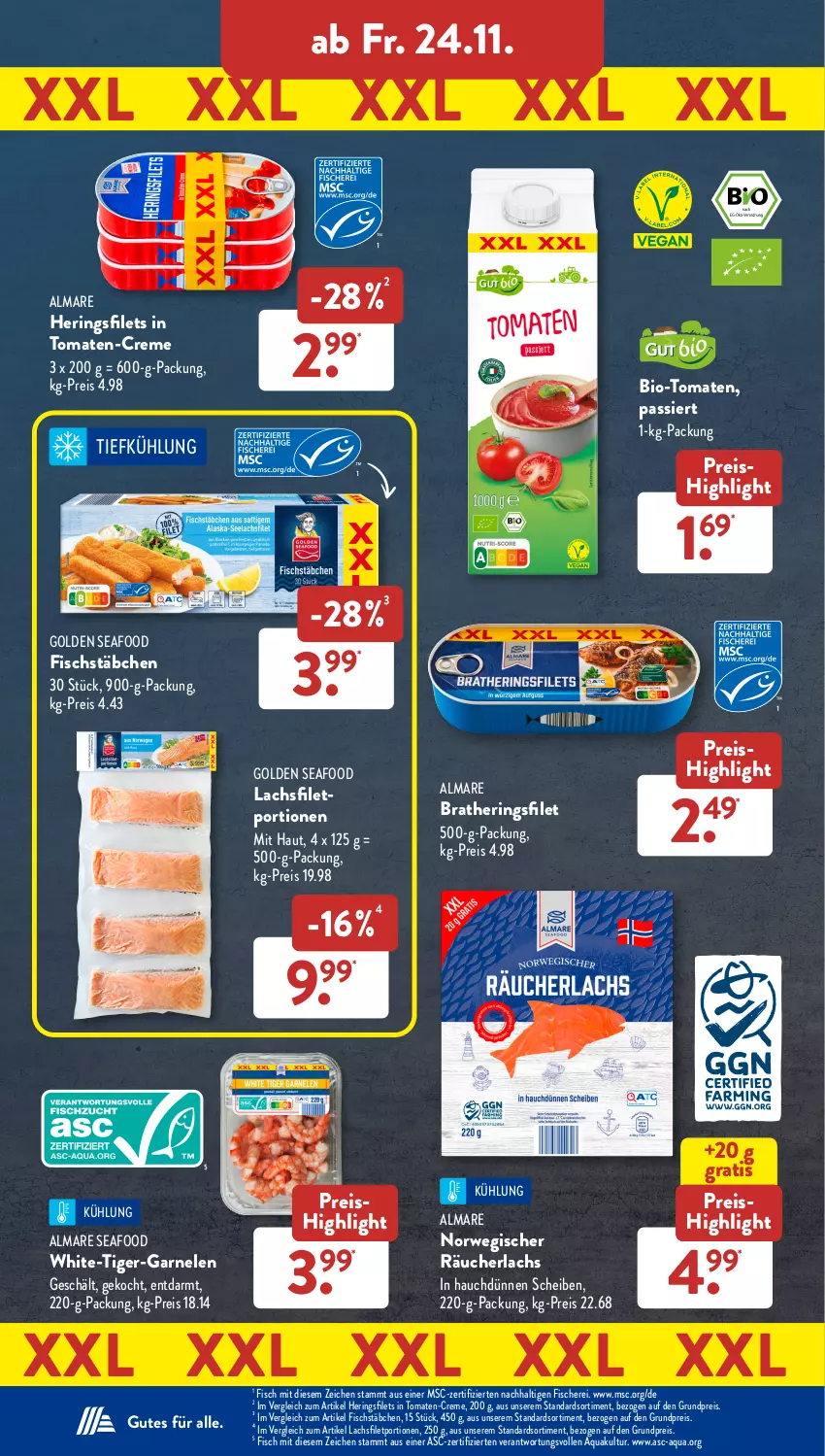 Aktueller Prospekt AldiSud - IN ZWEI WOCHEN - von 20.11 bis 25.11.2023 - strona 30 - produkty: almare, aqua, bio, creme, eis, filet, filets, fisch, fische, Fischer, fischstäbchen, garnelen, hering, Herings, heringsfilets, lachs, lachsfilet, Räucherlachs, reis, ring, rwe, Schere, Ti, Tiger-Garnelen, tomate, tomaten