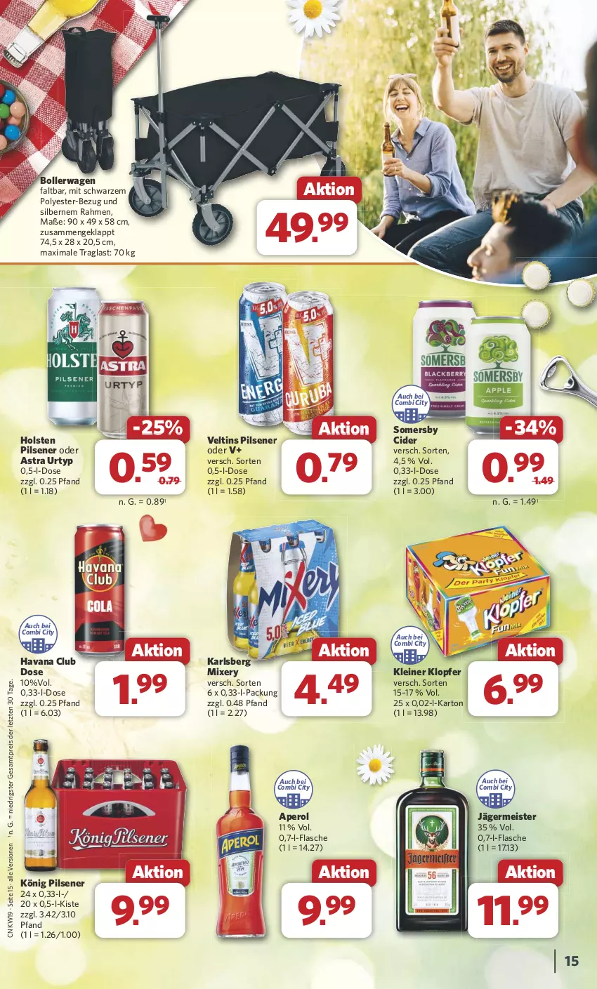 Aktueller Prospekt Combi - Prospekte - von 06.05 bis 11.05.2024 - strona 16 - produkty: aperol, Astra, bollerwagen, cider, eis, flasche, Germ, Havana Club, holsten, holsten pilsener, jägermeister, karlsberg, karlsberg mixery, kleiner klopfer, könig pilsener, leine, Meister, Mixer, mixery, pils, pilsener, reis, somersby, Ti, urtyp, veltins, veltins pilsener, ZTE