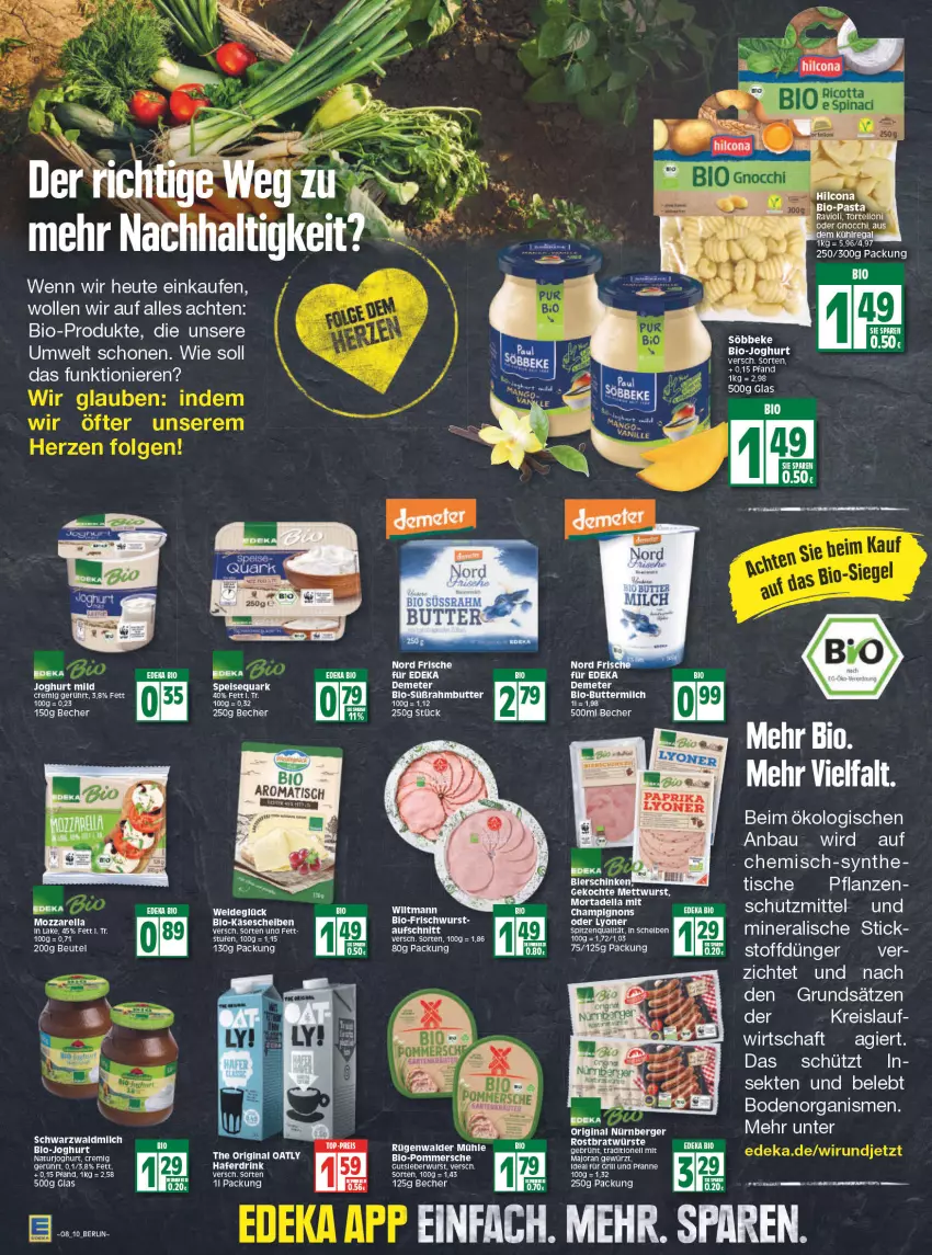 Aktueller Prospekt Edeka - Angebote der Woche - von 21.02 bis 26.02.2022 - strona 10 - produkty: aufschnitt, Bau, Becher, Berger, beutel, bio, Bio-Butter, butter, champignon, champignons, deka, dell, edeka bio, eis, elle, gewürz, gin, gutsleberwurst, Heu, leberwurst, Mett, mettwurst, mortadella, mozzarella, nürnberger, pflanze, pflanzen, Pommersche, quark, reis, rel, rügenwalder, rügenwalder mühle, sekt, speisequark, tee, Ti, tisch, top-preis, wiltmann, wolle, wurst