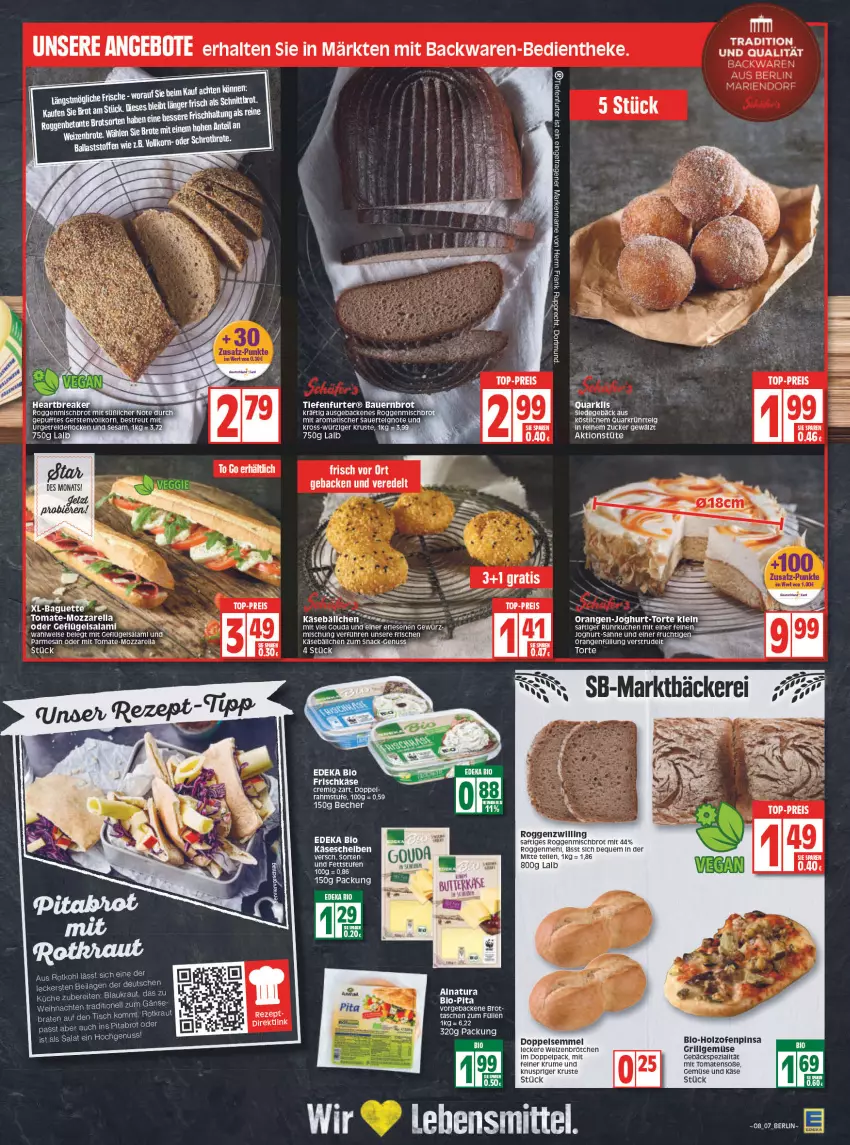 Aktueller Prospekt Edeka - Angebote der Woche - von 21.02 bis 26.02.2022 - strona 7 - produkty: angebot, angebote, auer, backwaren, baguette, ball, Bau, Bauer, Becher, bio, braten, Brei, brot, brötchen, butter, deka, edeka bio, eis, elle, frischkäse, frucht, geback, Geflügel, gewürz, gouda, Holz, HP, ilag, joghur, joghurt, Käse, korn, Kraut, küche, kuchen, LG, mozzarella, natur, natura, nuss, Ofen, orange, orangen, quark, reis, rel, rezept, rotkohl, rum, saft, sahne, salami, salat, Semmel, snack, Soße, Strudel, Tasche, taschen, Ti, tisch, tomate, tomaten, top-preis, torte, Tüte, usb, weihnachten, weizenbrötchen, Wels, zucker