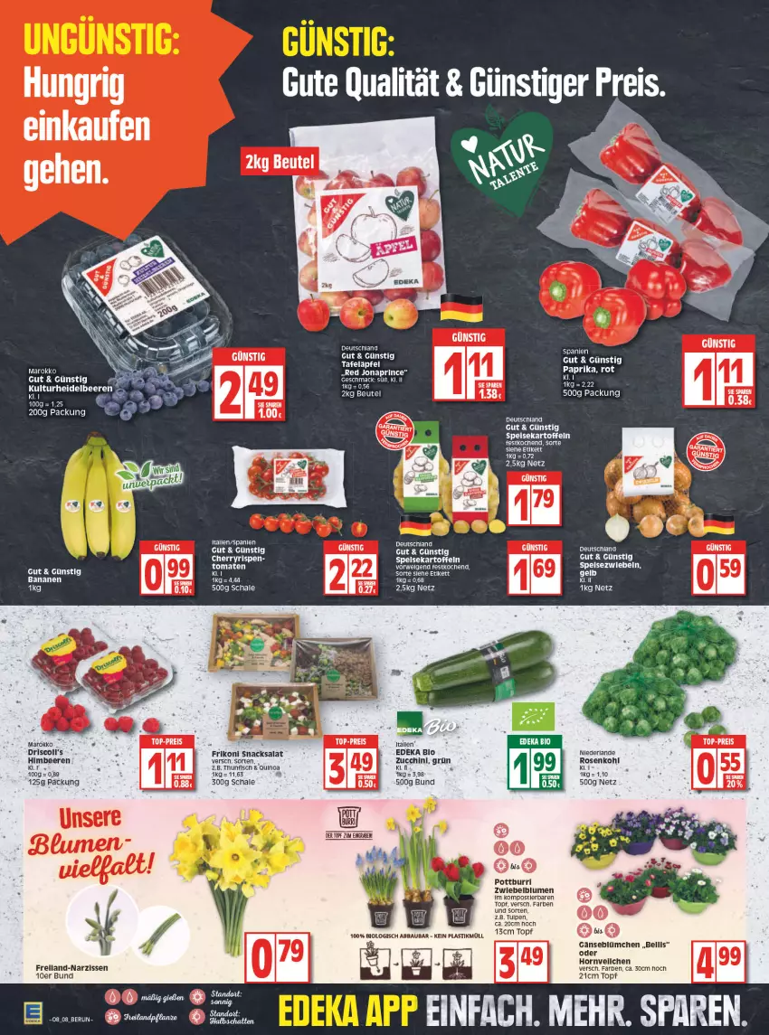 Aktueller Prospekt Edeka - Angebote der Woche - von 21.02 bis 26.02.2022 - strona 8 - produkty: banane, bananen, beere, beeren, bio, blume, blumen, deka, edeka bio, eis, fisch, himbeer, himbeere, himbeeren, kartoffel, kartoffeln, LG, mac, Narzissen, paprika, quinoa, reis, rosen, Rosenkohl, rwe, salat, Schal, Schale, snack, snacks, speisekartoffeln, Stier, tafeläpfel, thunfisch, Ti, tomate, tomaten, top-preis, topf, zucchini, zwiebel