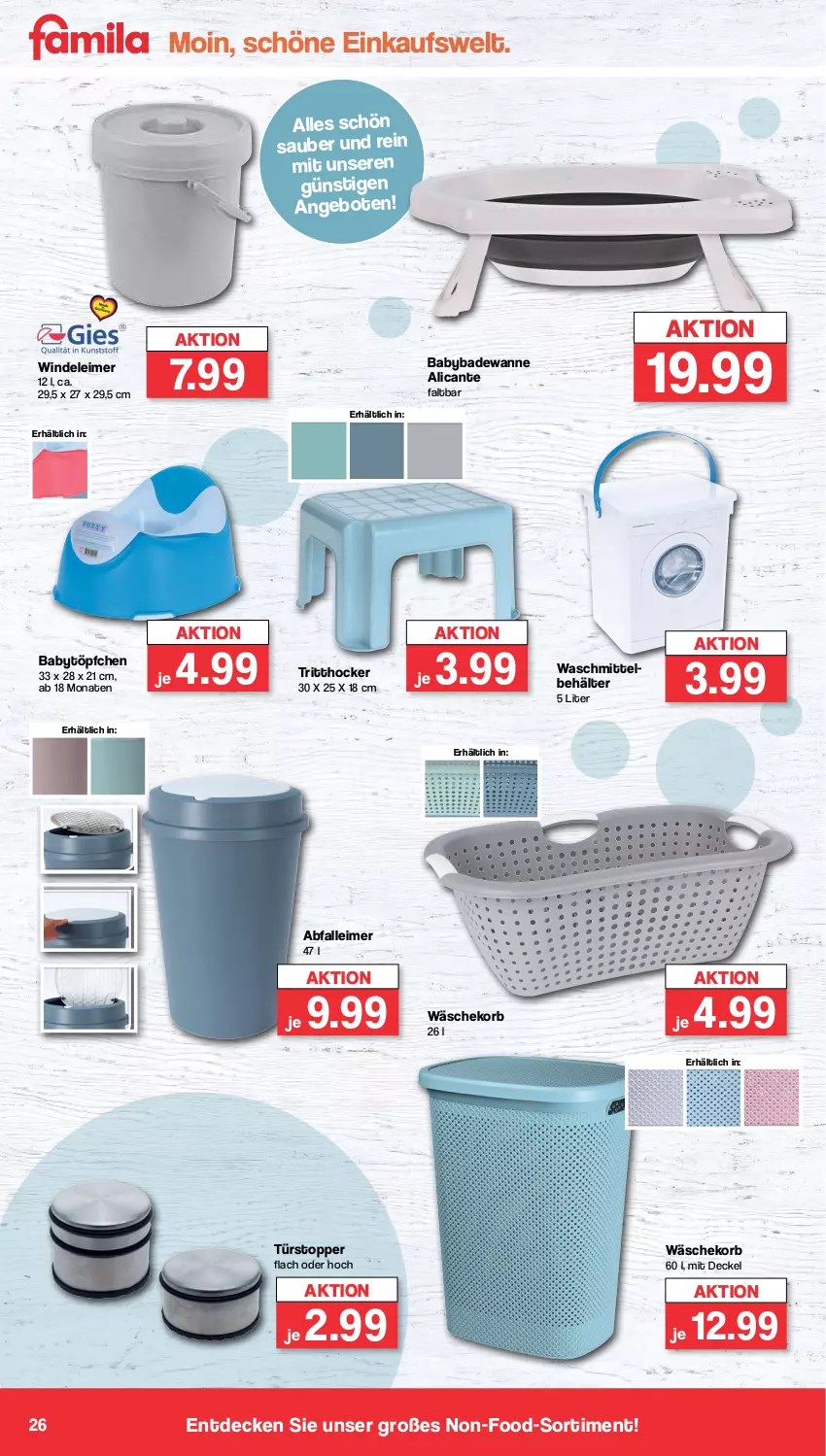 Aktueller Prospekt Famila - Prospekte - von 29.01 bis 03.02.2024 - strona 26 - produkty: Abfalleimer, angebot, angebote, Bad, Badewanne, Behälter, decke, Deckel, eimer, hocker, korb, leimer, Ti, Töpfchen, topper, türstopper, Wanne, wäschekorb, waschmittel, Waschmittelbehälter