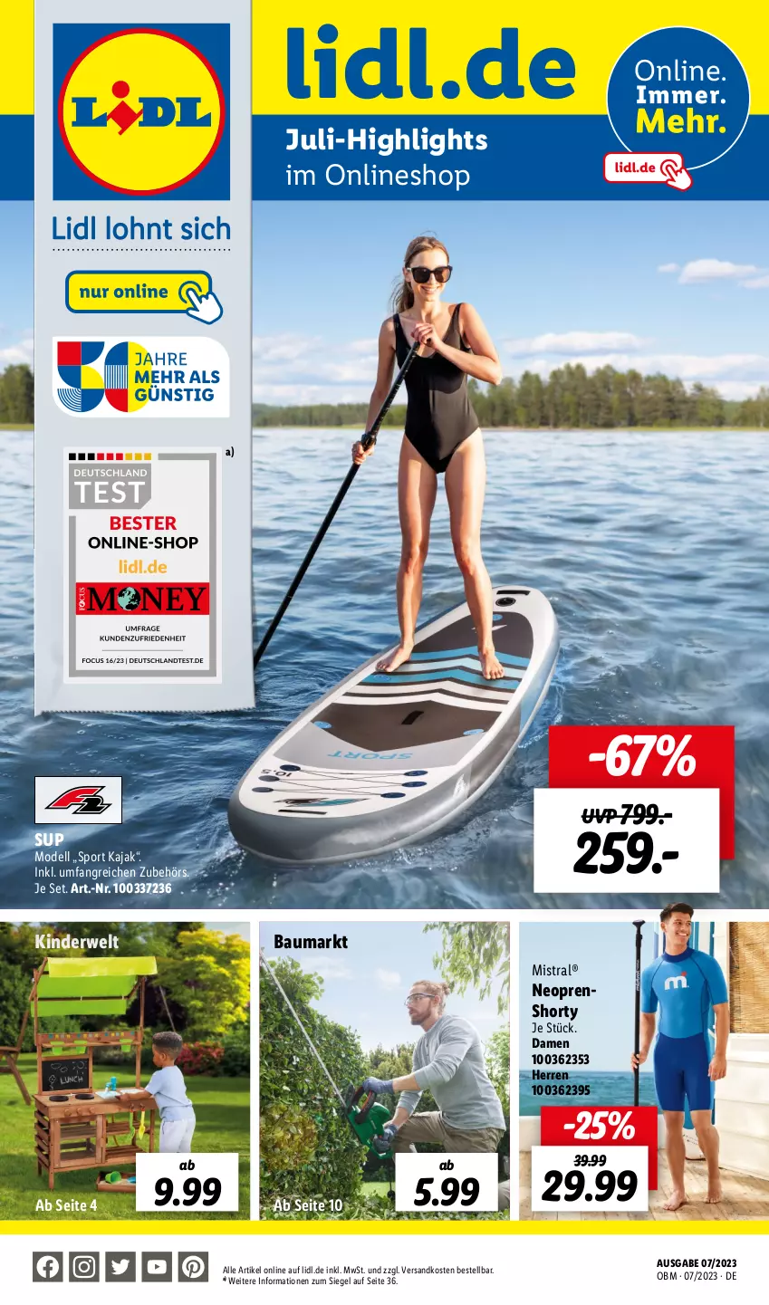 Aktueller Prospekt Lidl - Juli-Highlights im Onlineshop - von 01.07 bis 31.07.2023 - strona 1 - produkty: Bau, dell, Kajak, Kinder, Mode, ndk, rwe, shorty, Sport, Ti