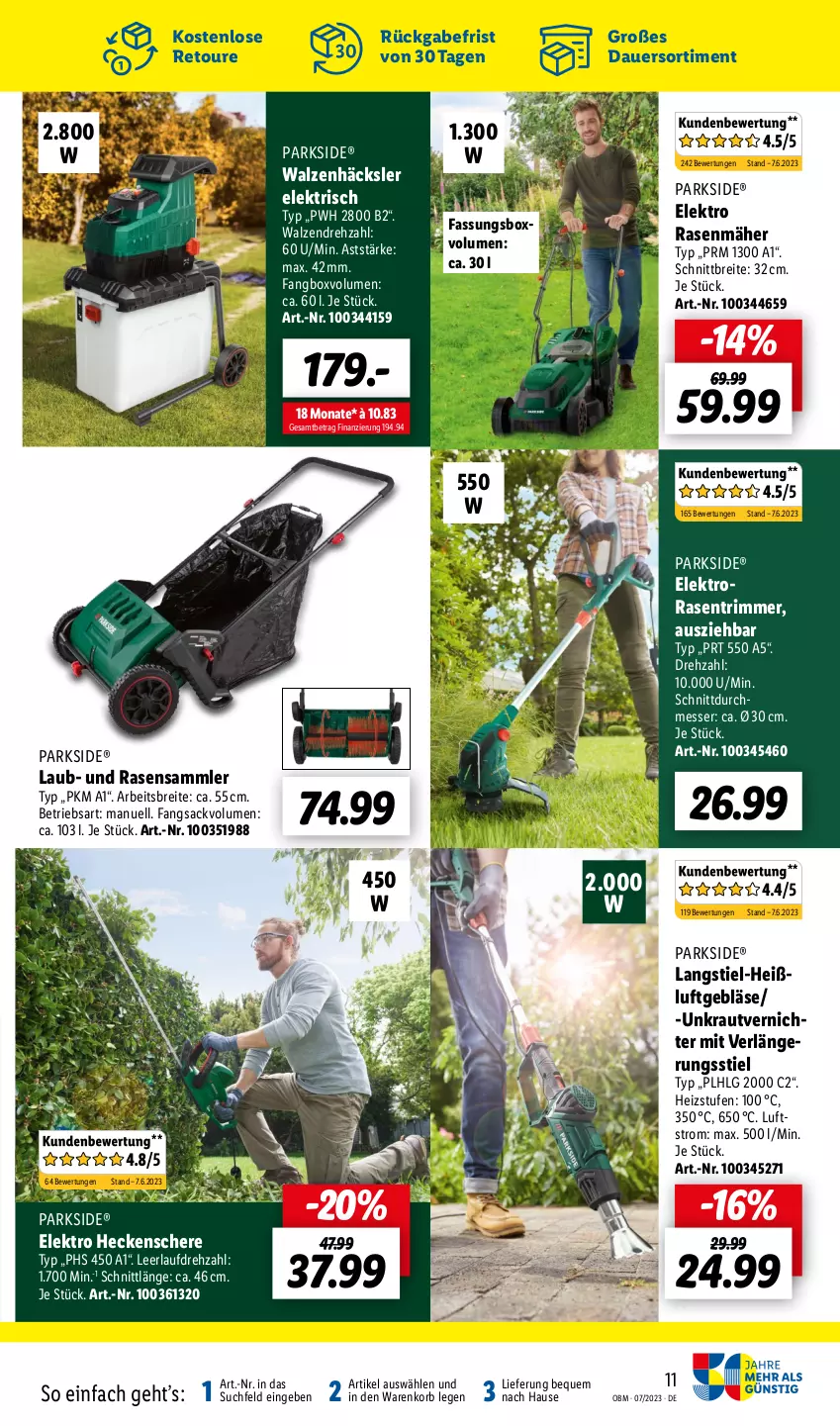 Aktueller Prospekt Lidl - Juli-Highlights im Onlineshop - von 01.07 bis 31.07.2023 - strona 11 - produkty: auer, Brei, Elektro, heckenschere, korb, Kraut, LG, messer, Parkside, rasen, rasenmäher, rasentrimmer, sac, Schere, Ti, unkrautvernichter