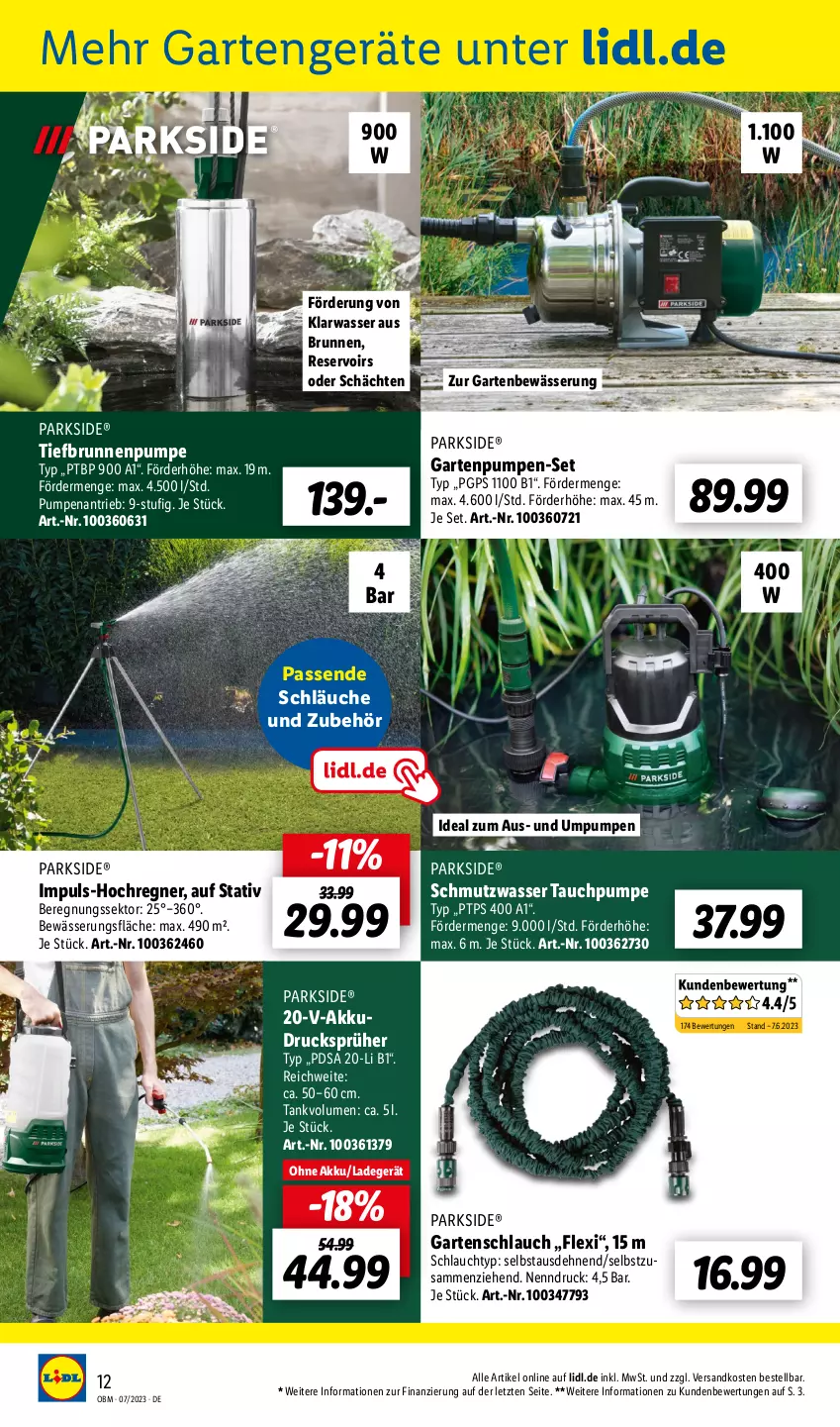 Aktueller Prospekt Lidl - Juli-Highlights im Onlineshop - von 01.07 bis 31.07.2023 - strona 12 - produkty: akku, brunnen, Garten, Gartenpumpe, gartenschlauch, GPS, HP, ladegerät, ndk, Parkside, schlauch, schläuche, sekt, Ti, Tiefbrunnenpumpe, wasser, ZTE