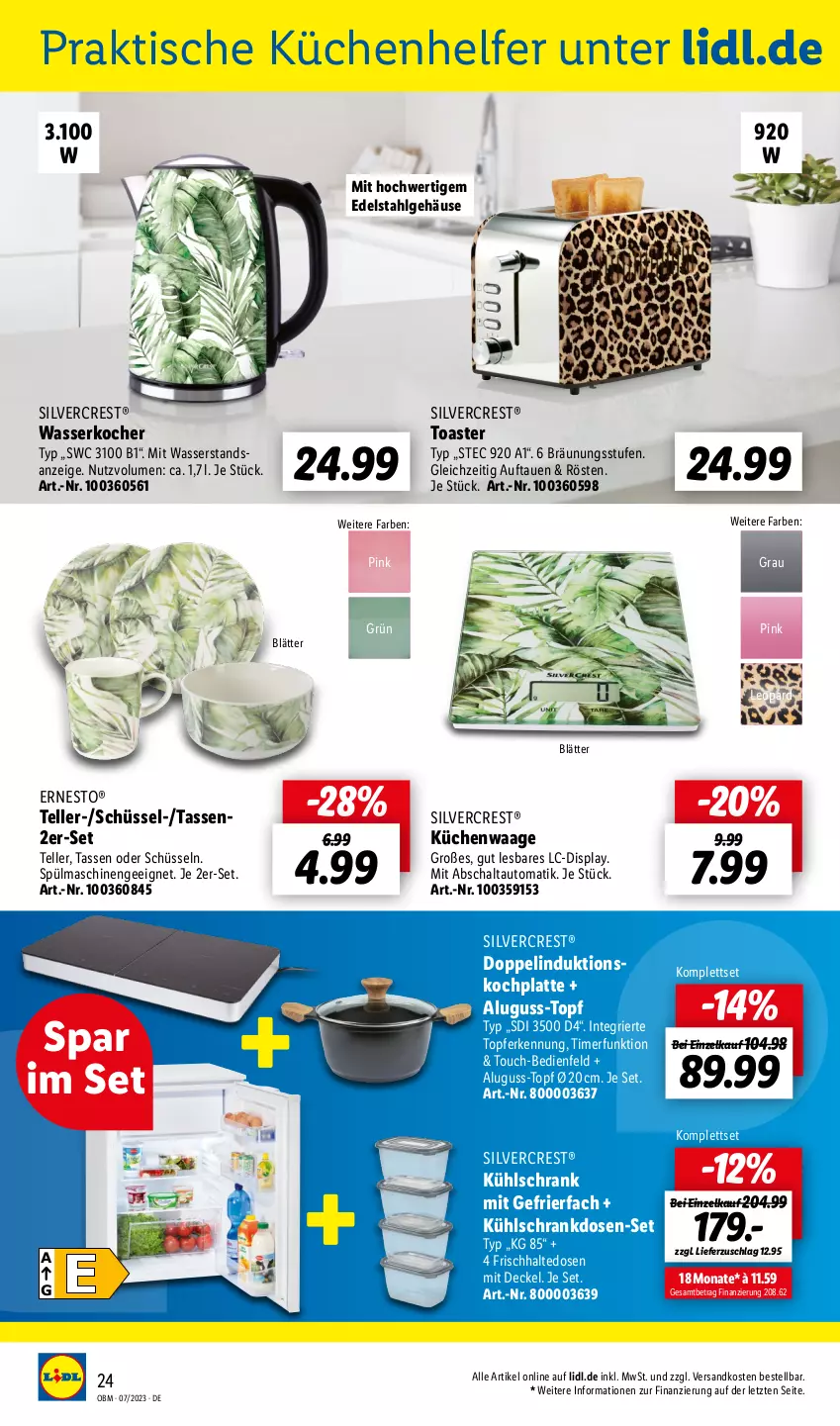 Aktueller Prospekt Lidl - Juli-Highlights im Onlineshop - von 01.07 bis 31.07.2023 - strona 24 - produkty: auto, decke, Deckel, edelstahl, elle, ernesto, frischhaltedosen, gefrierfach, HP, Kocher, küche, Küchen, Küchenhelfer, Küchenwaage, kühlschrank, kühlschrank mit, latte, LG, ndk, Schal, Schrank, schüssel, silvercrest, spülmaschinen, tasse, teller, Ti, timer, tisch, toast, toaster, topf, Waage, wasser, wasserkocher, ZTE