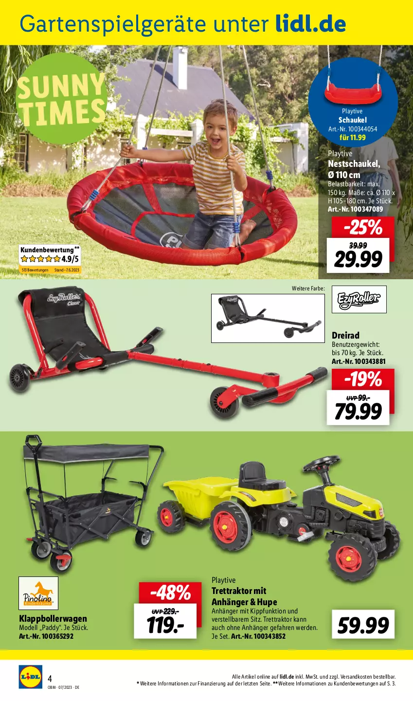 Aktueller Prospekt Lidl - Juli-Highlights im Onlineshop - von 01.07 bis 31.07.2023 - strona 4 - produkty: Anhänger, bollerwagen, dell, Dreirad, erde, Garten, LG, Mode, ndk, Schaukel, Ti, ZTE