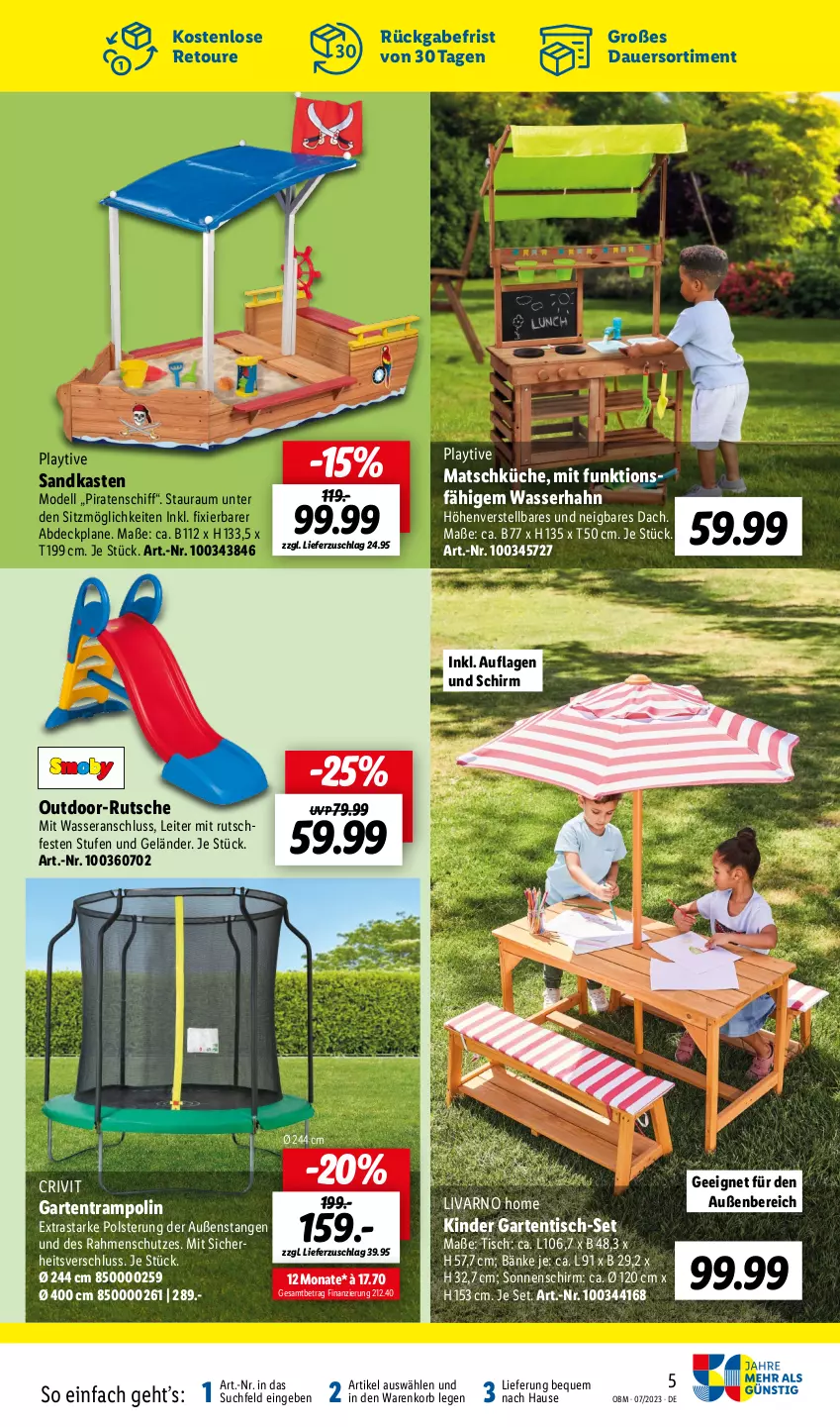 Aktueller Prospekt Lidl - Juli-Highlights im Onlineshop - von 01.07 bis 31.07.2023 - strona 5 - produkty: abdeckplane, auer, crivit, dell, Garten, gartentisch, Kinder, korb, küche, Mode, ndk, Sandkasten, sonnenschirm, Ti, tisch, Trampolin, wasser