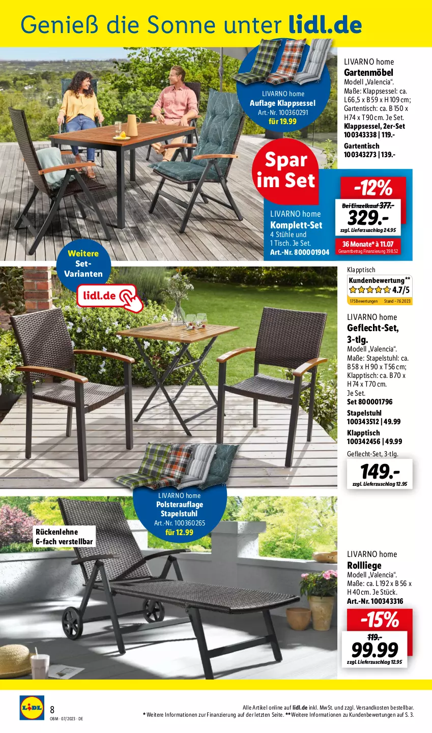 Aktueller Prospekt Lidl - Juli-Highlights im Onlineshop - von 01.07 bis 31.07.2023 - strona 8 - produkty: dell, Garten, gartenmöbel, gartentisch, klappsessel, klapptisch, LG, Liege, möbel, Mode, ndk, Ria, rückenlehne, sessel, stapelstuhl, Stühl, stuhl, Ti, tisch, ZTE