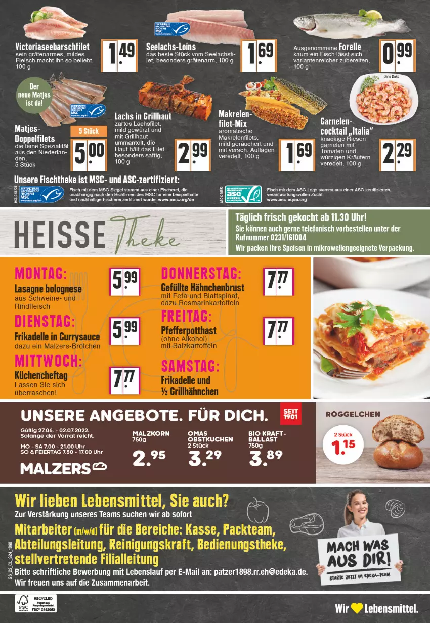 Aktueller Prospekt Edeka - Angebote der Woche - von 27.06 bis 02.07.2022 - strona 24 - produkty: angebot, angebote, aqua, bio, deka, eis, elle, ente, filet, fisch, fische, Fischer, fischtheke, fleisch, garnelen, korn, kraft, kräuter, kräutern, lachs, lachsfilet, lebensmittel, mac, Makrele, malz, papier, rel, Ria, saft, Schere, Spezi, tee, telefon, Ti, uhr