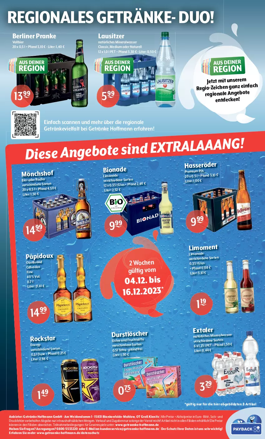 Aktueller Prospekt Getraenke Hoffmann - Prospekte - von 04.12 bis 09.12.2023 - strona 8 - produkty: abholpreise, Alwa, angebot, angebote, berliner, bier, bio, bionade, decke, eis, eistee, Extaler, frucht, fruchtsäfte, getränk, getränke, gewinnspiel, limo, limonade, mineralwasser, Mineralwasser Classic, natur, natürliches mineralwasser, obst, Obstbrand, pils, premium pils, reis, rel, Rockstar, säfte, Spiele, tee, Ti, wasser