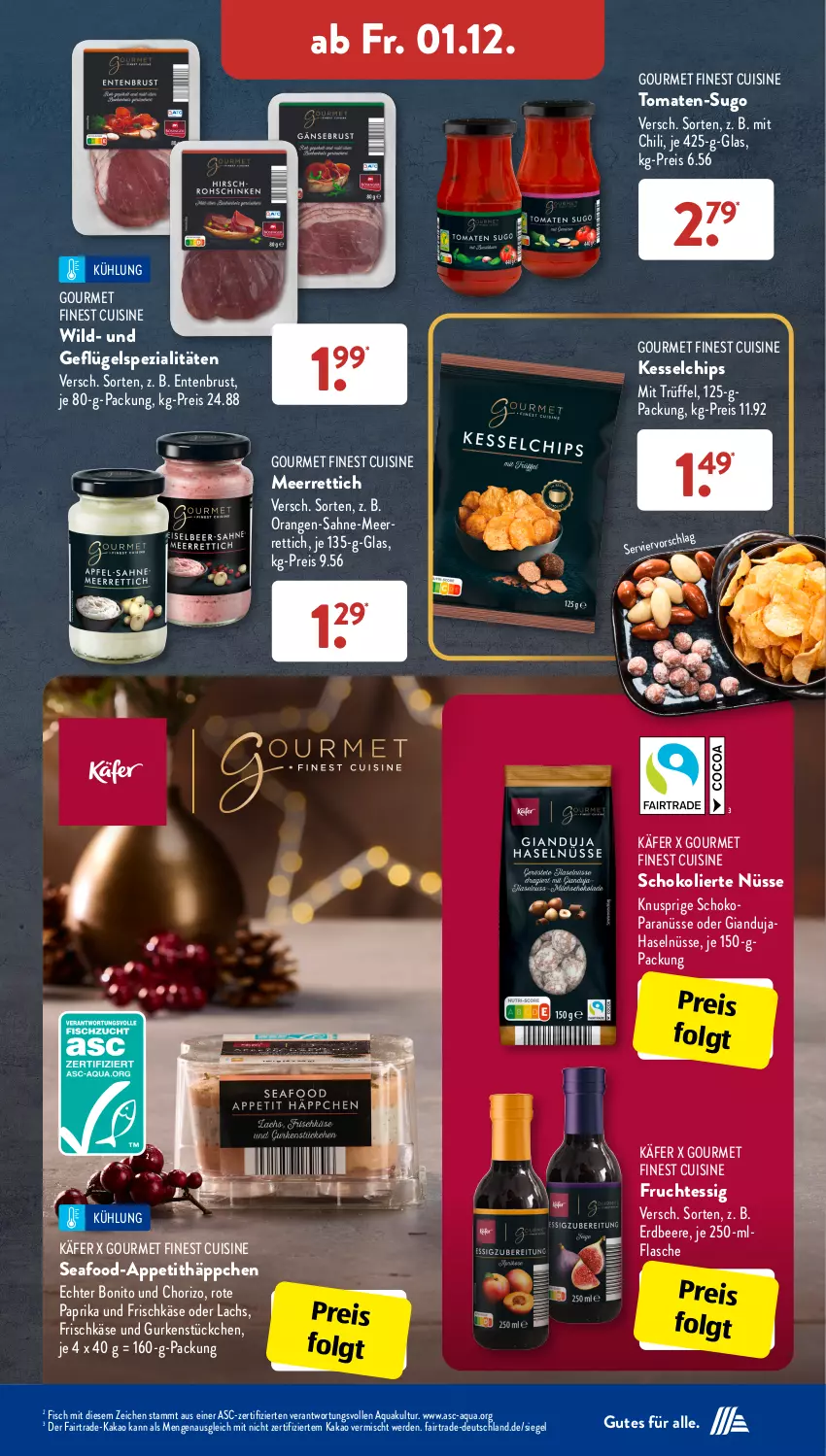 Aktueller Prospekt AldiSud - IN ZWEI WOCHEN - von 27.11 bis 02.12.2023 - strona 29 - produkty: aqua, beere, chili, chips, chorizo, eis, ente, Entenbrust, erdbeere, erde, essig, fisch, flasche, frischkäse, frucht, Geflügel, gurke, gurken, käfer, kakao, Käse, lachs, LG, meerrettich, orange, orangen, paprika, reis, Rettich, sahne, schoko, Spezi, Sugo, Ti, tomate, tomaten, Trüffel, Wild