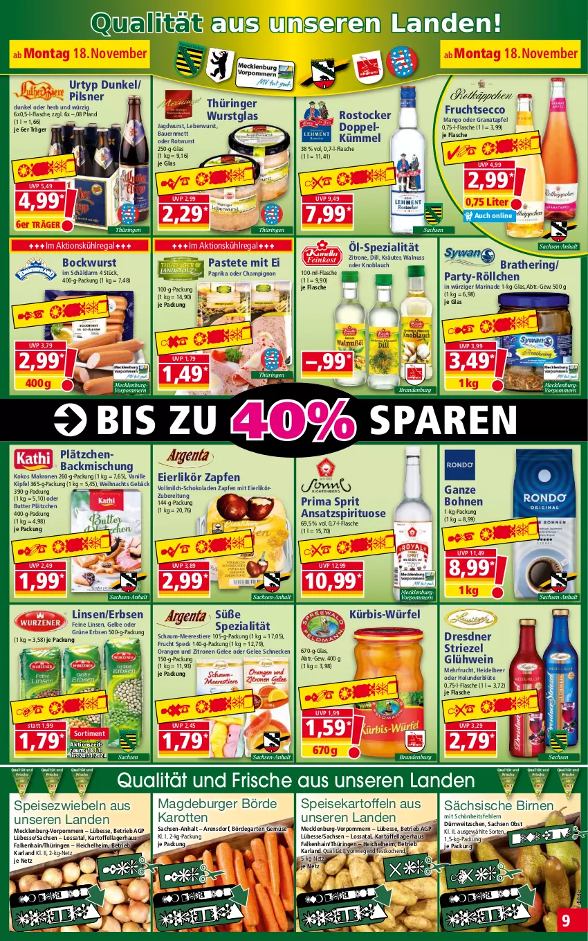 Aktueller Prospekt Norma - Norma - von 18.11 bis 25.11.2024 - strona 9 - produkty: apfel, arla, auer, backmischung, Bau, Bauer, Birnen, Blüte, bockwurst, bohne, bohnen, burger, butter, champignon, ecco, eier, eierlikör, eis, erbsen, flasche, frucht, fruchtsecco, Garten, gelee, Glühwein, grana, granatapfel, Grüne Erbsen, hering, holunder, holunderblüte, HP, jagdwurst, karotten, kartoffel, kartoffeln, knoblauch, kokos, kräuter, krone, kühlregal, Kürbis, Lätzche, leberwurst, likör, linsen, mango, marinade, Mett, milch, nuss, obst, orange, orangen, paprika, pastete, pils, pilsner, Rana, regal, reis, ring, Rostocker, Rotwurst, rwe, sac, schoko, schokolade, schokoladen, Speck, speisekartoffeln, Speisezwiebeln, Spezi, Stier, Ti, tiefpreis, Tiere, urtyp, vanille, vollmilch, walnuss, wein, würfel, wurst, zitrone, zitronen, zwiebel, zwiebeln