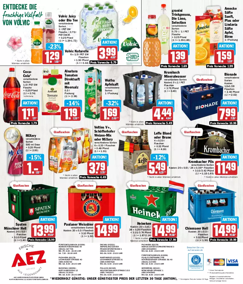 Aktueller Prospekt Aez - Prospekte - von 22.04 bis 27.04.2024 - strona 16 - produkty: AEZ, Alwa, amecke, apfel, apfelsaft, bier, bio, bionade, buch, cola, decke, direktsaft, drucker, eis, elle, Engel, ente, fisch, flasche, Germ, glasflasche, granini, heineken, kerze, krombache, krombacher, krombacher pils, krumbach, limo, meersalz, mineralwasser, Mixer, mixery, natur, natura, nuss, Paula, paulaner, perla, pils, reis, rel, ring, rum, saft, säfte, salz, schöfferhofer, Spaten, tee, teller, Ti, tomate, tomaten, uhr, veltins, volvic, wasser, weissbier, ZTE