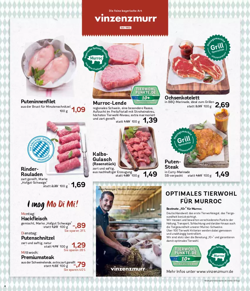 Aktueller Prospekt Aez - Prospekte - von 22.04 bis 27.04.2024 - strona 4 - produkty: curry, eis, erde, filet, fleisch, Gesundheit, grill, gsw, gulasch, hackfleisch, hofgut, ideal zum grillen, kotelett, marinade, minutenschnitzel, natur, nivea, pute, putenschnitzel, reis, rind, rinder, Rinderroulade, rinderrouladen, rosen, rouladen, saft, schnitzel, schwein, schweine, Sport, steak, Ti, Tiere, trolli, wein, weine, ZTE