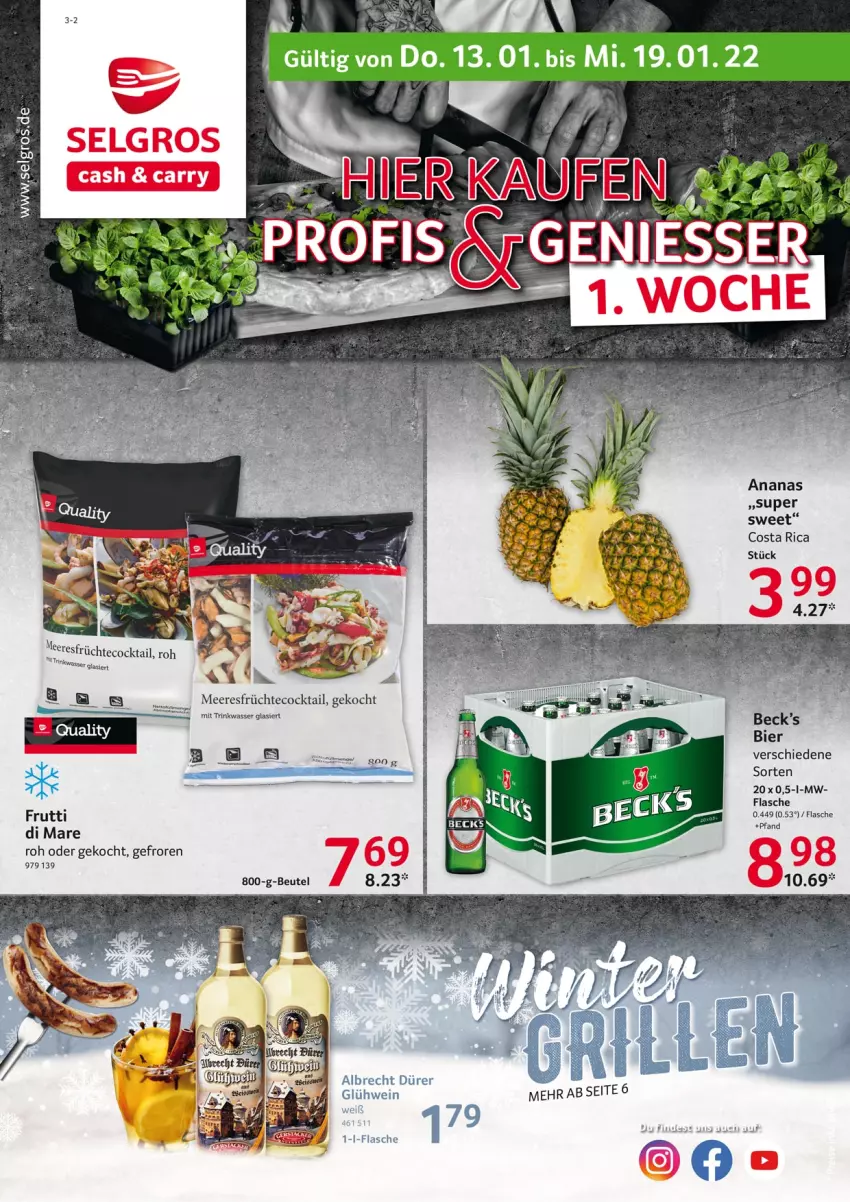 Aktueller Prospekt Selgros - Vorschau:
            Food - von 13.01 bis 19.01.2022 - strona 1 - produkty: ananas, becks, beutel, bier, cocktail, flasche, früchte, LG, meeresfrüchte, Ti, wasser