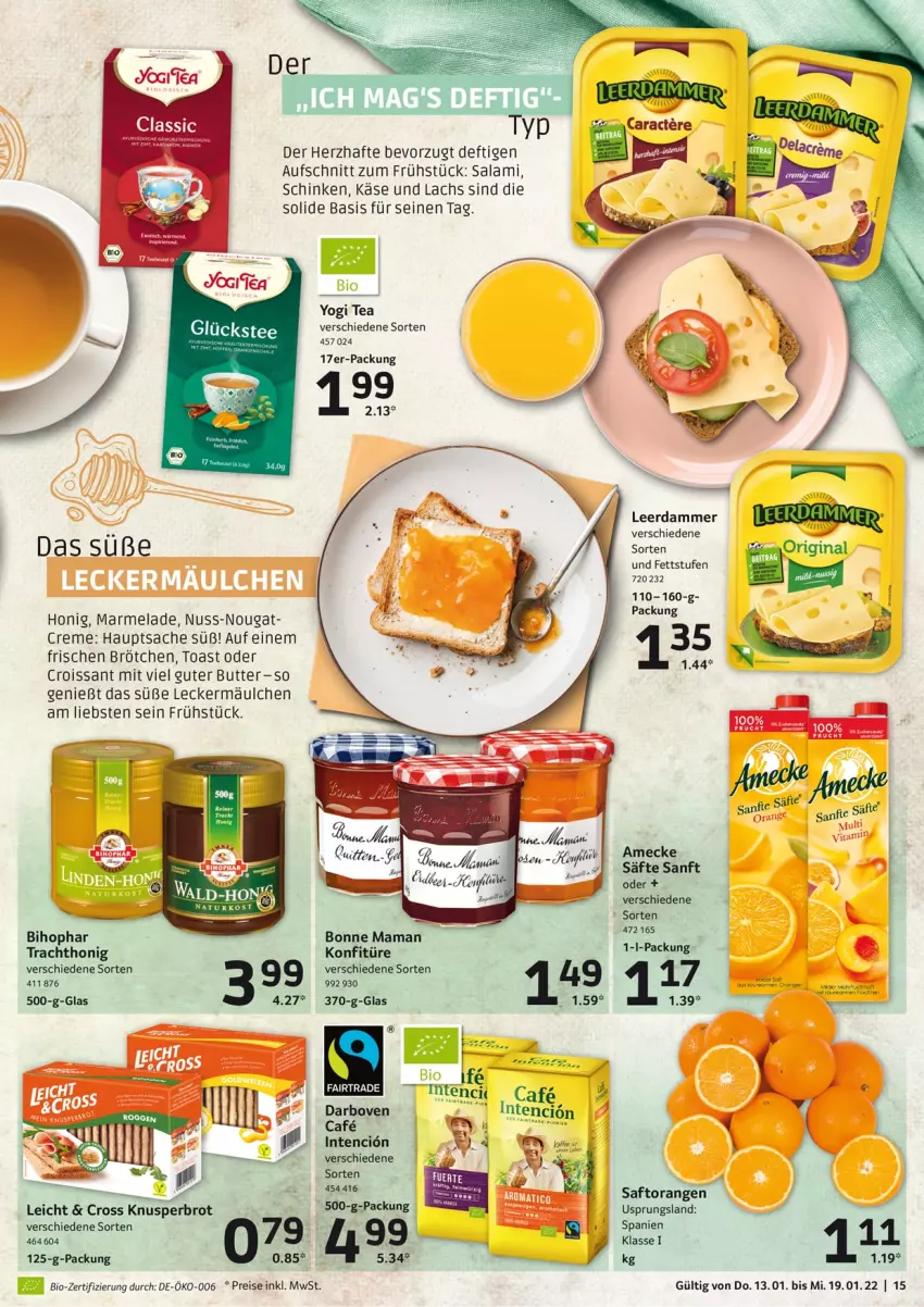 Aktueller Prospekt Selgros - Vorschau:
            Food - von 13.01 bis 19.01.2022 - strona 15 - produkty: amecke, aufschnitt, bihophar, bio, bonne maman, brot, brötchen, butter, creme, Croissant, darbo, darboven, eis, gin, honig, Käse, konfitüre, lachs, leckermäulchen, leerdammer, mam, marmelade, nuss, orange, orangen, reis, sac, saft, säfte, Saftorangen, salami, schinken, tesa, Ti, toast, Yo