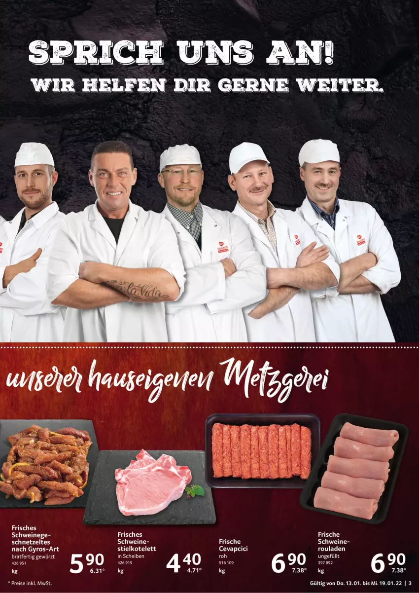 Aktueller Prospekt Selgros - Vorschau:
            Food - von 13.01 bis 19.01.2022 - strona 3 - produkty: cevapcici, eis, gewürz, gyros, kotelett, reis, rouladen, schwein, schweine, Ti, wein, weine, Zelt