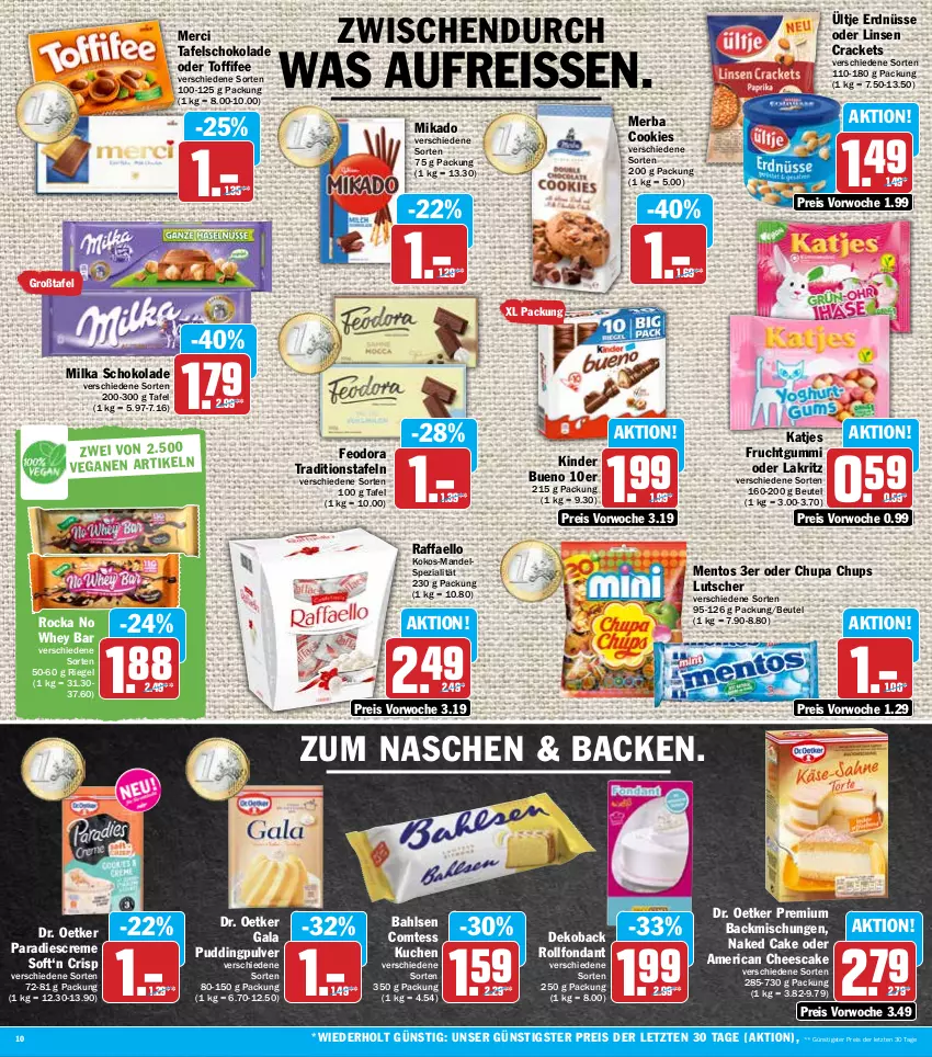 Aktueller Prospekt Hit - Prospekte - von 22.08 bis 27.08.2022 - strona 10 - produkty: backmischung, Backmischungen, bahlsen, beutel, chupa, chupa chups, comtess, comtess kuchen, cookie, cookies, creme, Dr. Oetker, eis, erdnüsse, frucht, fruchtgummi, katjes, Kinder, kinder bueno, kokos, kuchen, Lakritz, linsen, Lutscher, mandel, mentos, merci, mikado, milka, milka schokolade, oder lakritz, pudding, raffaello, reis, reiss, riegel, schoko, schokolade, Spezi, tafelschokolade, Ti, toffifee, ültje, ültje erdnüsse, ZTE