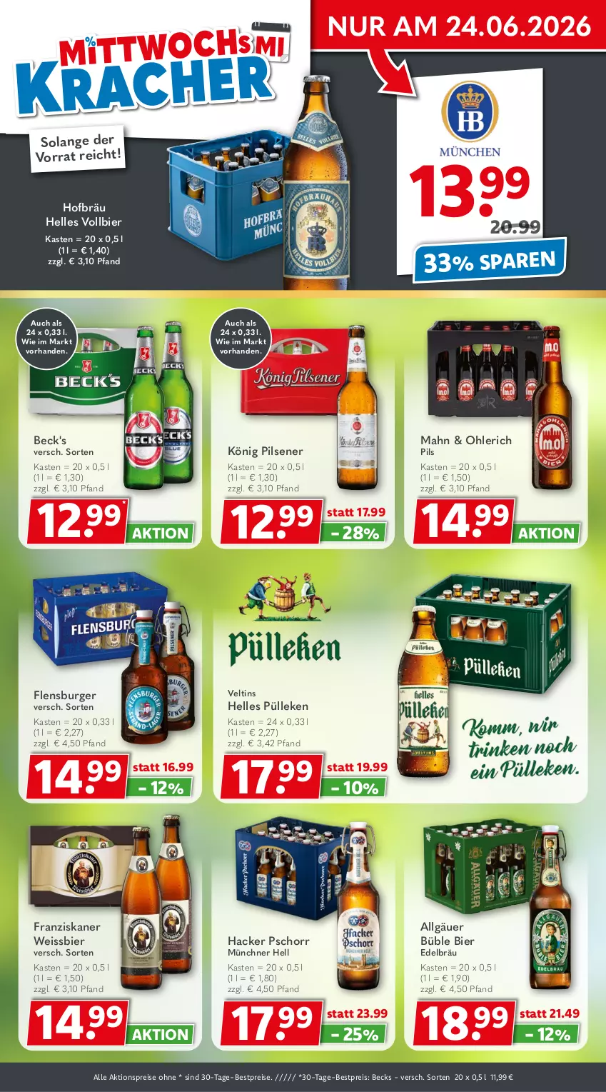 Aktueller Prospekt Getraenkeland - von 21.06 bis 03.07.2026 - strona 2 - produkty: aktionspreis, beck's, becks, bestpreis, bestpreise, bier, burger, eis, elle, flensburger, franziskaner, hacker pschorr, könig pilsener, LG, pils, pilsener, reis, Ti, veltins, weissbier