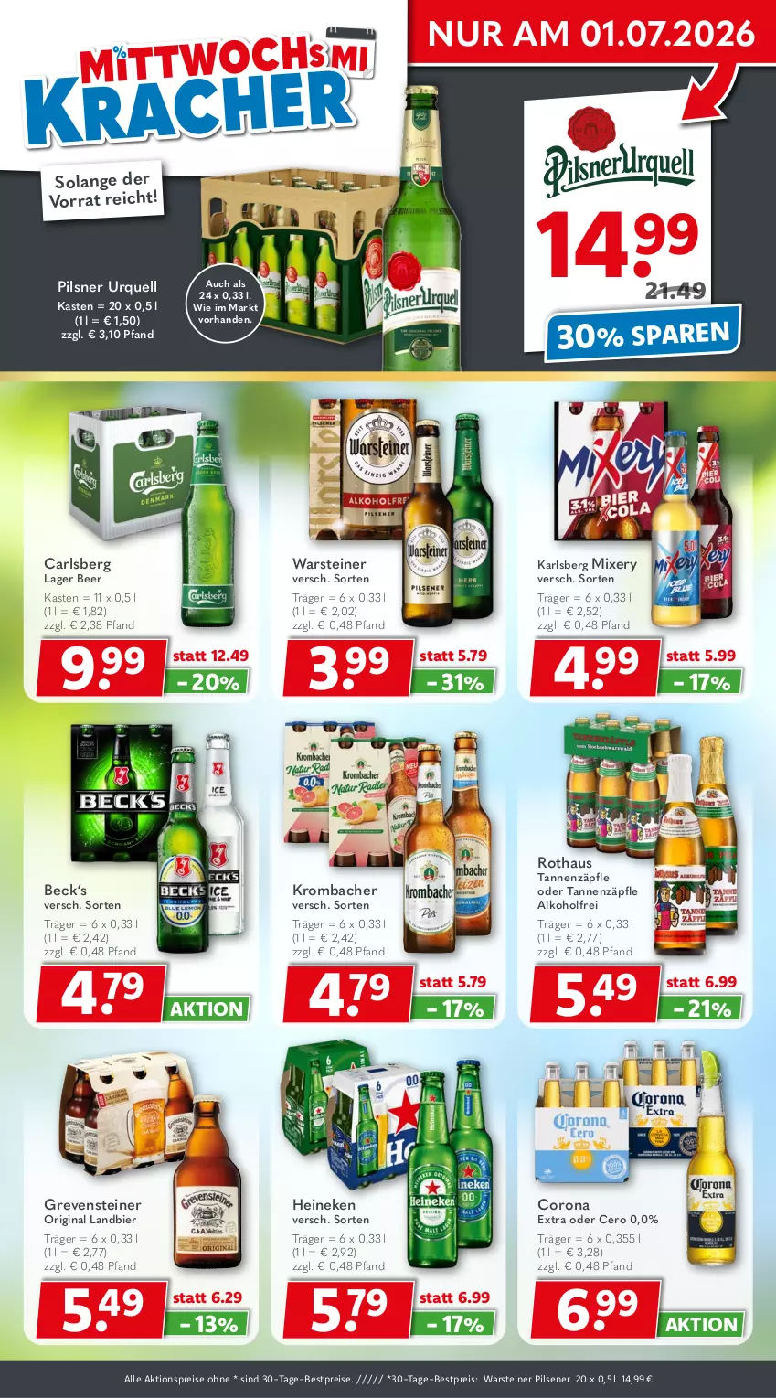 Aktueller Prospekt Getraenkeland - von 21.06 bis 03.07.2026 - strona 3 - produkty: aktionspreis, alkohol, bestpreis, bestpreise, bier, carlsberg, corona, eis, gin, grevensteiner, heineken, karlsberg, karlsberg mixery, krombache, krombacher, Mixer, mixery, pils, pilsener, pilsner, pilsner urquell, reis, steiner, Ti, warsteiner