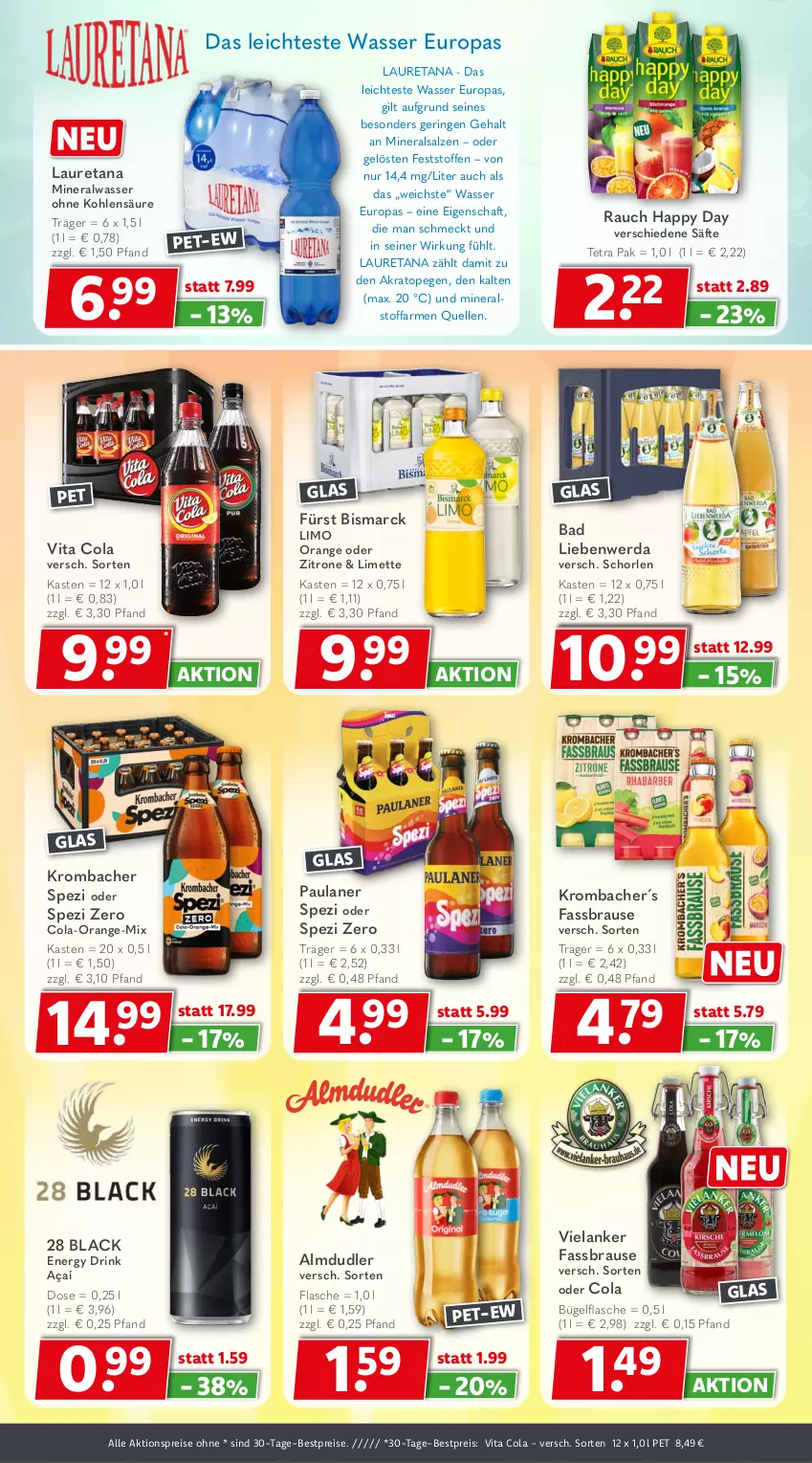 Aktueller Prospekt Getraenkeland - von 21.06 bis 03.07.2026 - strona 7 - produkty: aktionspreis, almdudler, Alwa, Bad, Bad Liebenwerda, bestpreis, bestpreise, bismarck, brause, bügel, bügelflasche, cola, drink, eis, Elan, elle, energy drink, fassbrause, flasche, Happy Day, krombache, krombacher, lack, limette, limo, Mett, mineralwasser, orange, Paula, paulaner, Rauch, reis, ring, säfte, salz, schorle, Spezi, Ti, vita, Vita C, wasser, zitrone