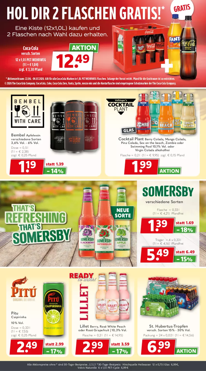 Aktueller Prospekt Getraenkeland - von 21.06 bis 03.07.2026 - strona 8 - produkty: aktionspreis, alkohol, apfel, apfelwein, bestpreis, bestpreise, caipirinha, coca-cola, cocktail, cola, drink, eis, elle, fanta, flasche, gin, grapefruit, lillet, mango, Mezzo Mix, natur, pool, reis, rel, rwe, sprite, Ti, volvic, wasser, wein