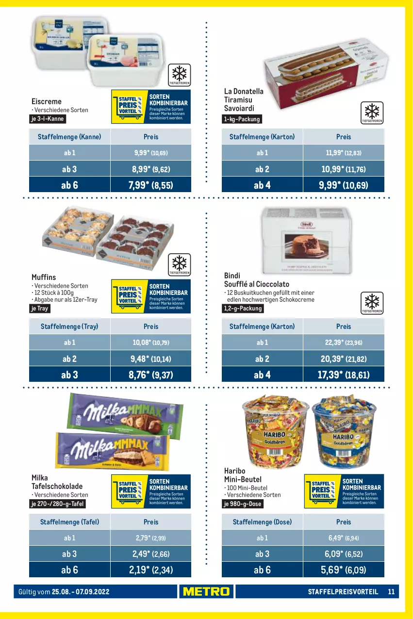 Aktueller Prospekt Metro - GastroJournal - von 25.08 bis 07.09.2022 - strona 11 - produkty: beutel, cola, creme, eis, eiscreme, haribo, kuchen, milka, Muffin, muffins, preisvorteil, reis, schoko, schokolade, tafelschokolade, Ti, tiramisu