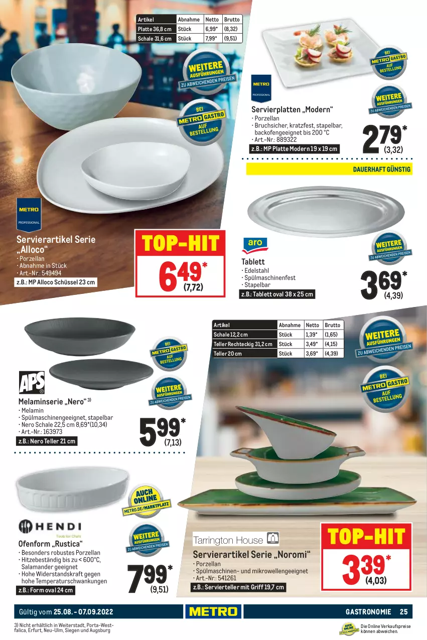 Aktueller Prospekt Metro - GastroJournal - von 25.08 bis 07.09.2022 - strona 25 - produkty: backofen, brut, edelstahl, eis, elle, kraft, latte, mikrowelle, Mode, nero, Ofen, reis, Schal, Schale, schüssel, Servierplatten, spülmaschinen, tablet, tablett, teller, Ti, top-hit