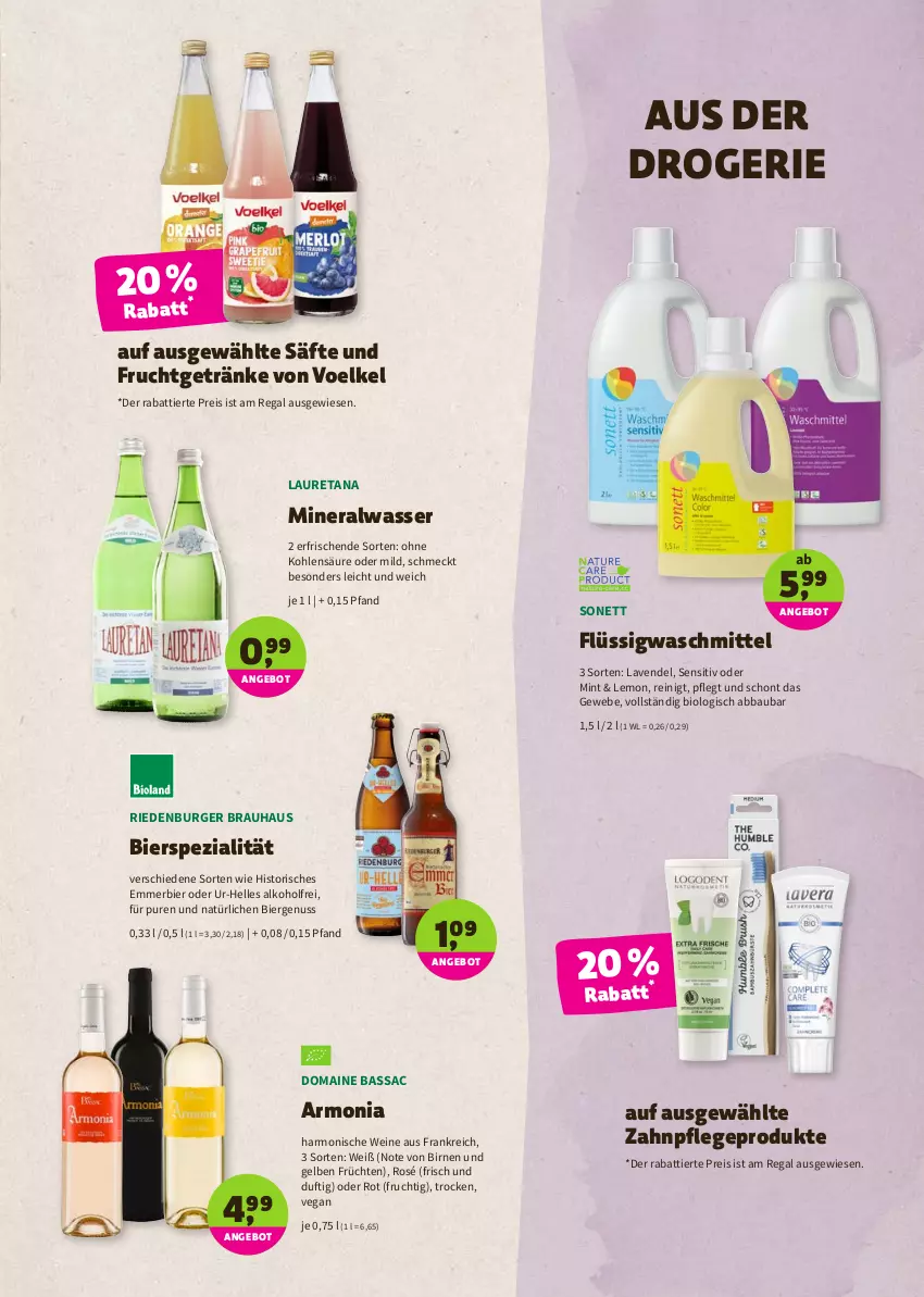 Aktueller Prospekt Denns Biomarkt - Prospekte - von 25.05 bis 07.06.2022 - strona 7 - produkty: Abba, alkohol, Alwa, angebot, Bau, bier, bio, Birnen, burger, eis, elle, frucht, früchte, früchten, getränk, getränke, lavendel, mineralwasser, mint, nuss, regal, reis, sac, säfte, Spezi, Ti, waschmittel, wasser, wein, weine