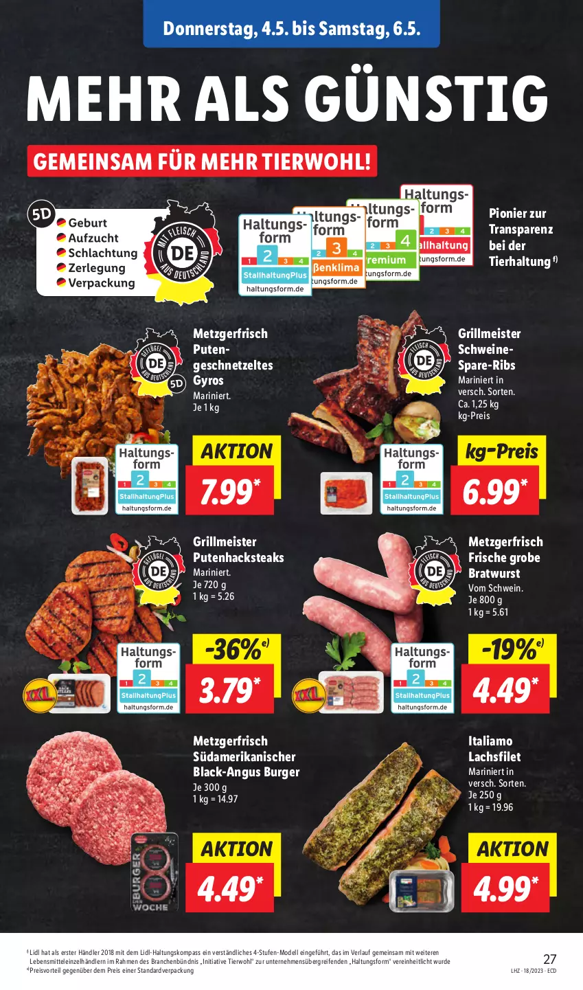 Aktueller Prospekt Lidl - Aktionsprospekt - von 02.05 bis 06.05.2023 - strona 35 - produkty: bratwurst, burger, dell, eis, filet, geschnetzeltes, grill, grobe bratwurst, gyros, italiamo, lachs, lachsfilet, lack, lebensmittel, Meister, Mode, preisvorteil, pute, Putengeschnetzeltes, Putenhacksteak, reifen, reis, schwein, schweine, steak, steaks, Ti, wein, weine, wurst, Zelt