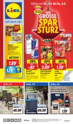 Gazetka promocyjna Lidl - Aktionsprospekt - Gazetka - ważna od 06.05 do 06.05.2023 - strona 1 - produkty: alesto, angebot, angebote, Bad, bio, chips, coupon, crunchips, drink, eis, Elektro, energy drink, klappsessel, kühlbox, lorenz, lorenz crunchips, natur, nuss, Paranusskerne, pizza, red bull, reis, sessel, Ti, wagner